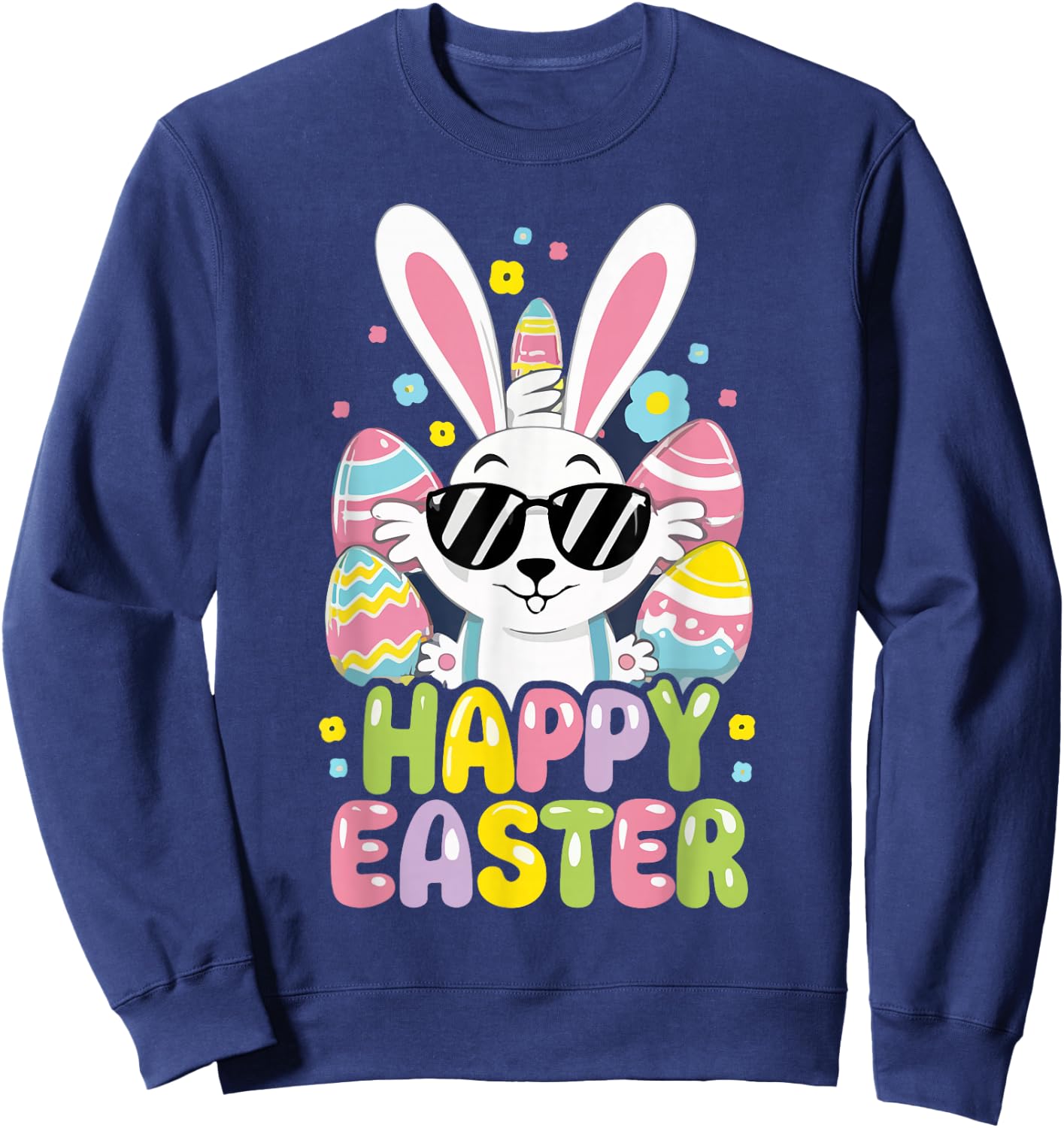 Cute Happy Easter Bunny Rabbit Face Boys Kids Sweatshirt - Sweatshirt | Navy