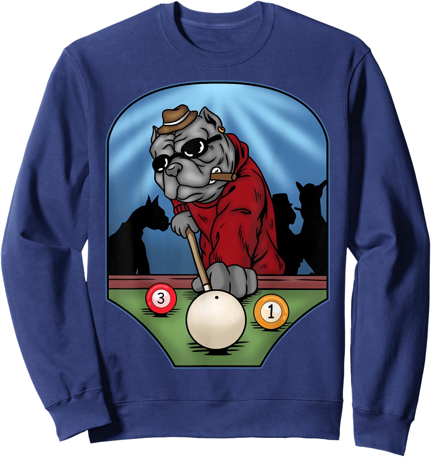 Funny Billiard Pool Player American Bully Dog Billiards Sweatshirt - Sweatshirt | Navy