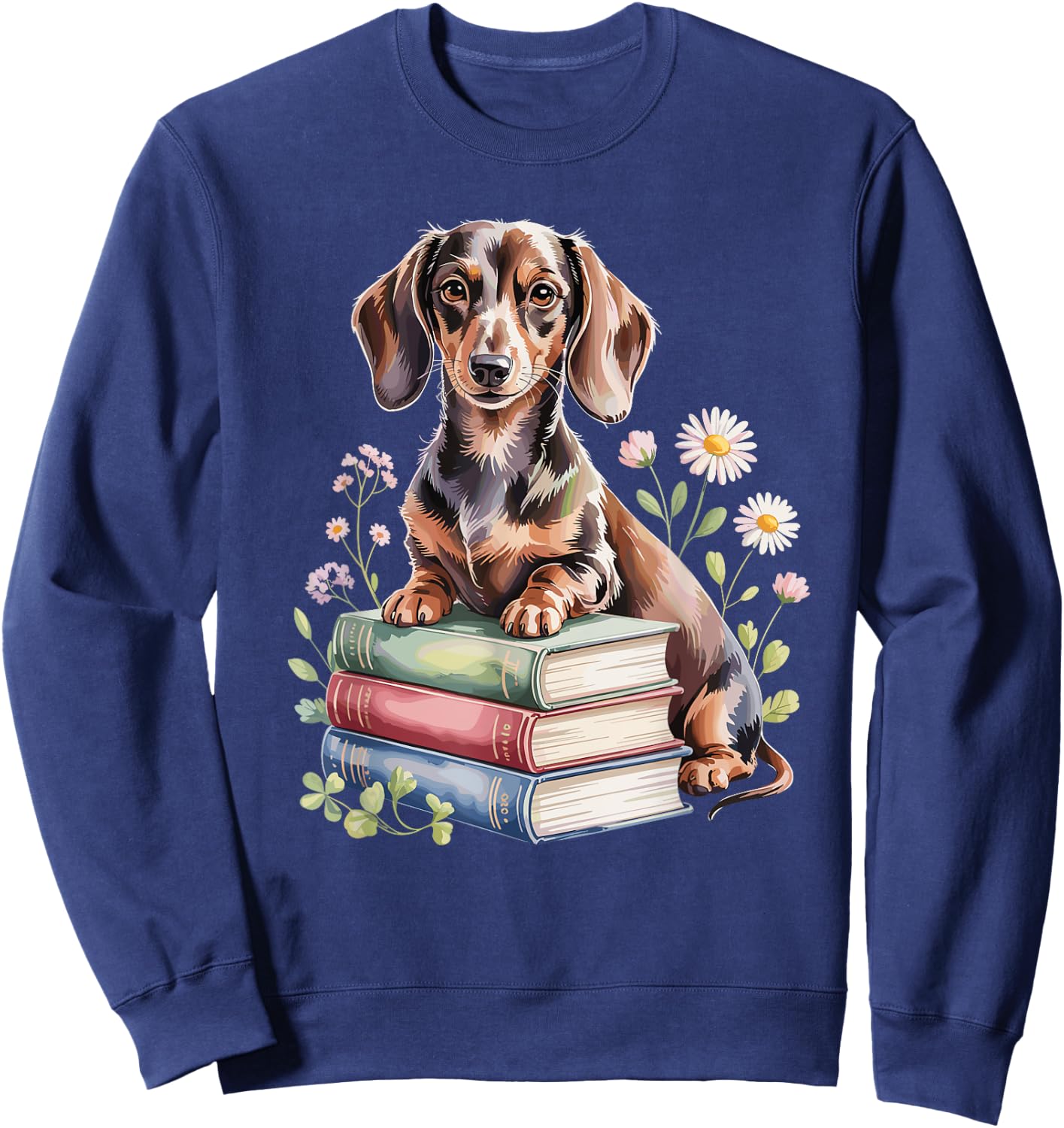 Dachshund Dachshunds Doxie Bookworm Flowers Book Reading Sweatshirt - Sweatshirt | Navy