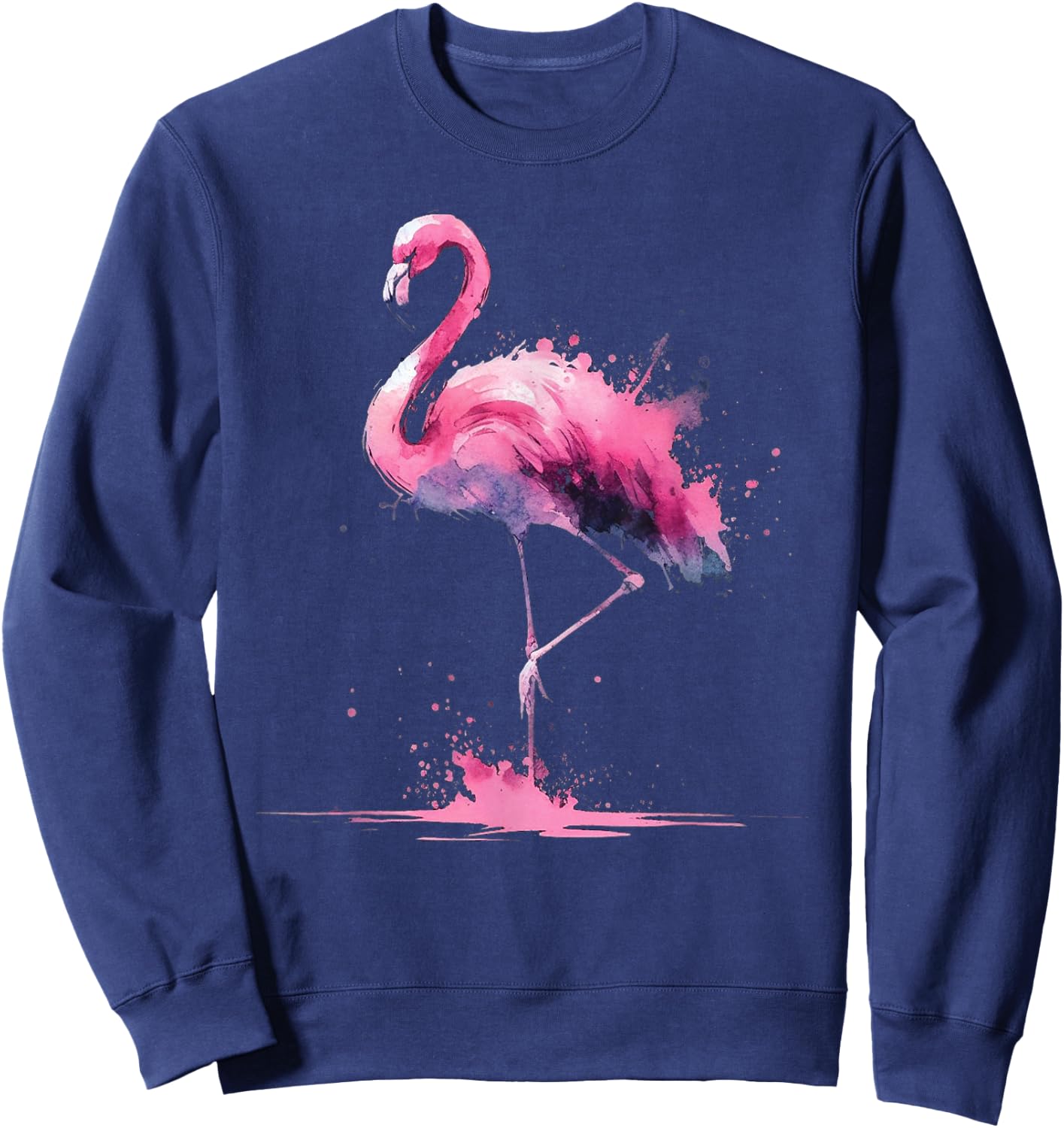 Flamingo Watercolor Pink Bird Artwork Sweatshirt - Sweatshirt | Navy