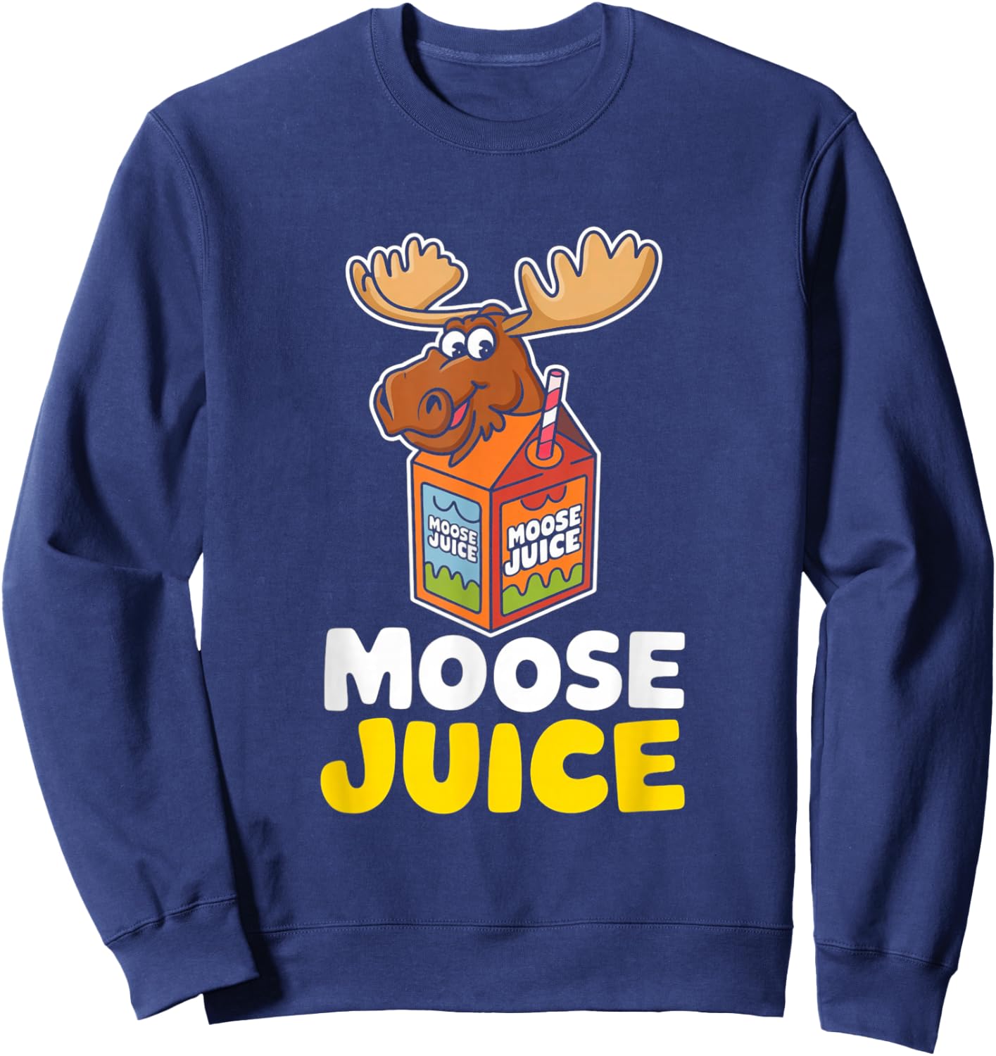 Bright and Cheerful Moose Juice Cartoon Sweatshirt - Sweatshirt | Navy