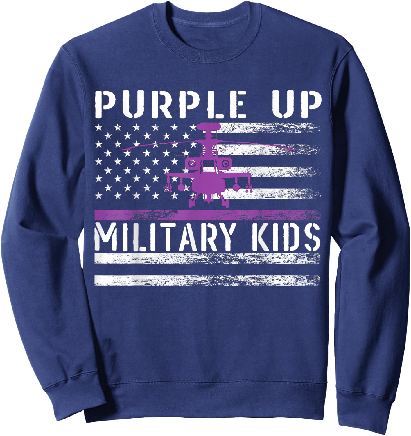 Purple Up Military Kids Helicopter Pilot Military Child Flag Sweatshirt - Sweatshirt | Navy