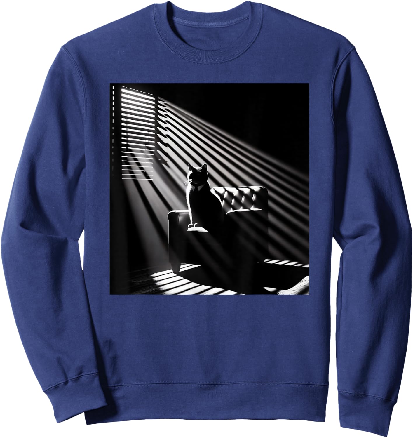 A Cat Sitting In A Chair Film Noir Atmosphere Women Sweatshirt - Sweatshirt | Navy