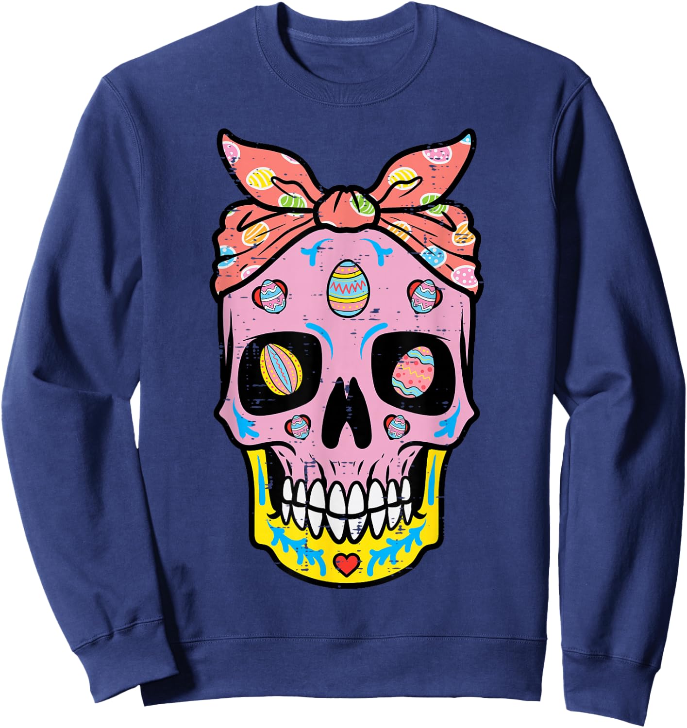 Easter Sugar Skull Eggs Bandana Mexican Mom Women Girls Kids Sweatshirt - Sweatshirt | Navy