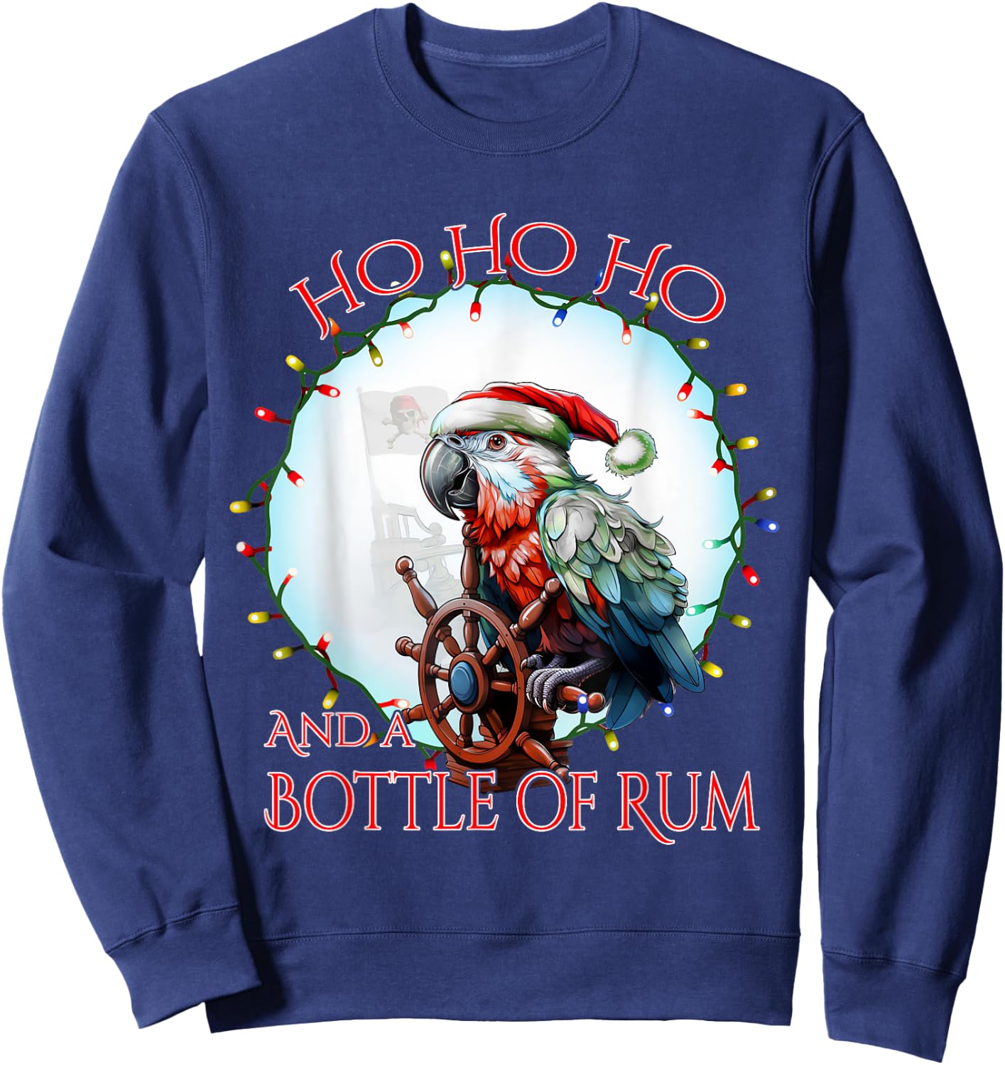 Funny Santa Pirate Parrot Ho Ho Ho Bottle of Rum Sweatshirt - Sweatshirt | Navy