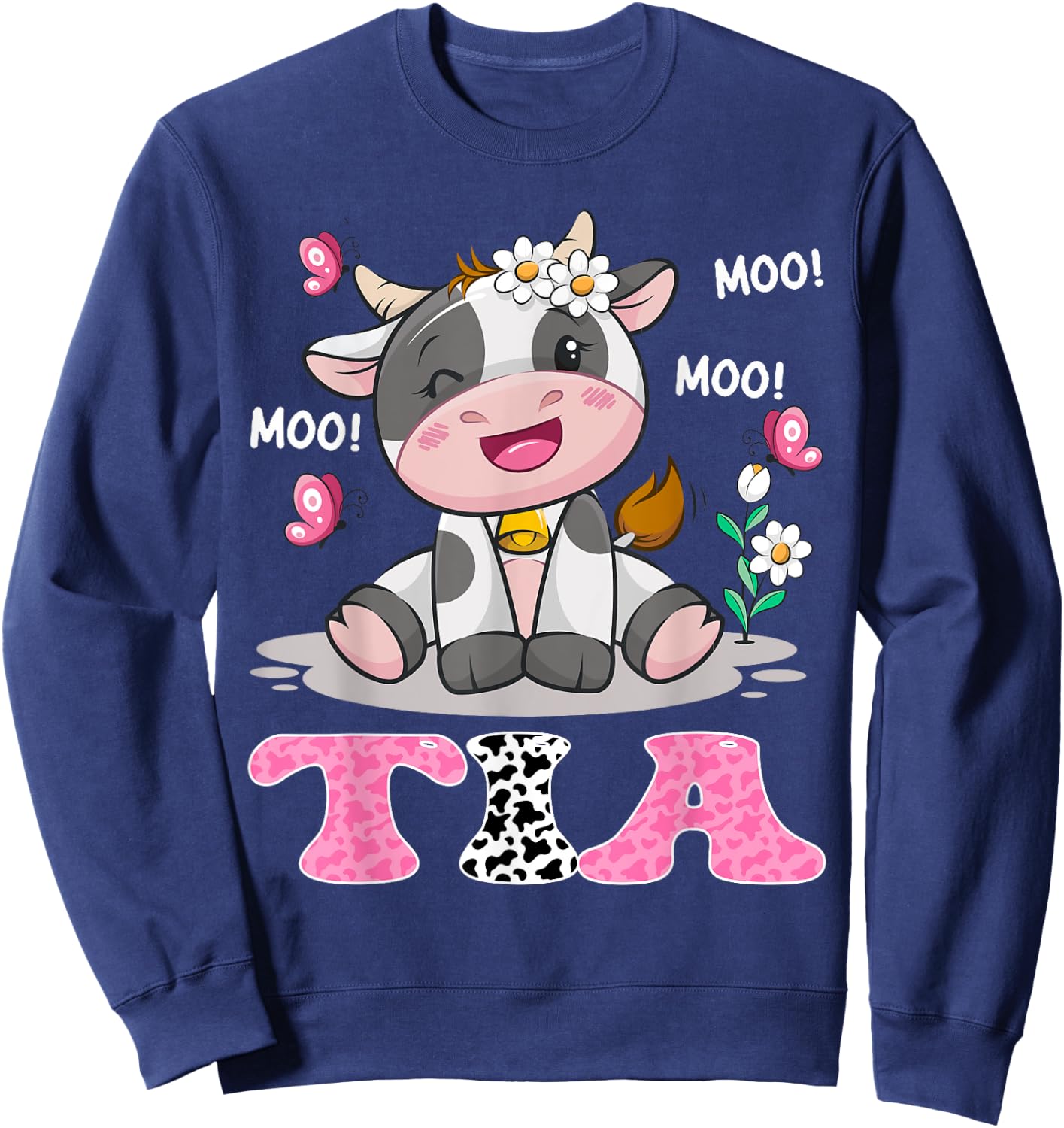 Tia Cute Cow Moo Moo Farmer Birthday Family Matching Sweatshirt - Sweatshirt | Navy