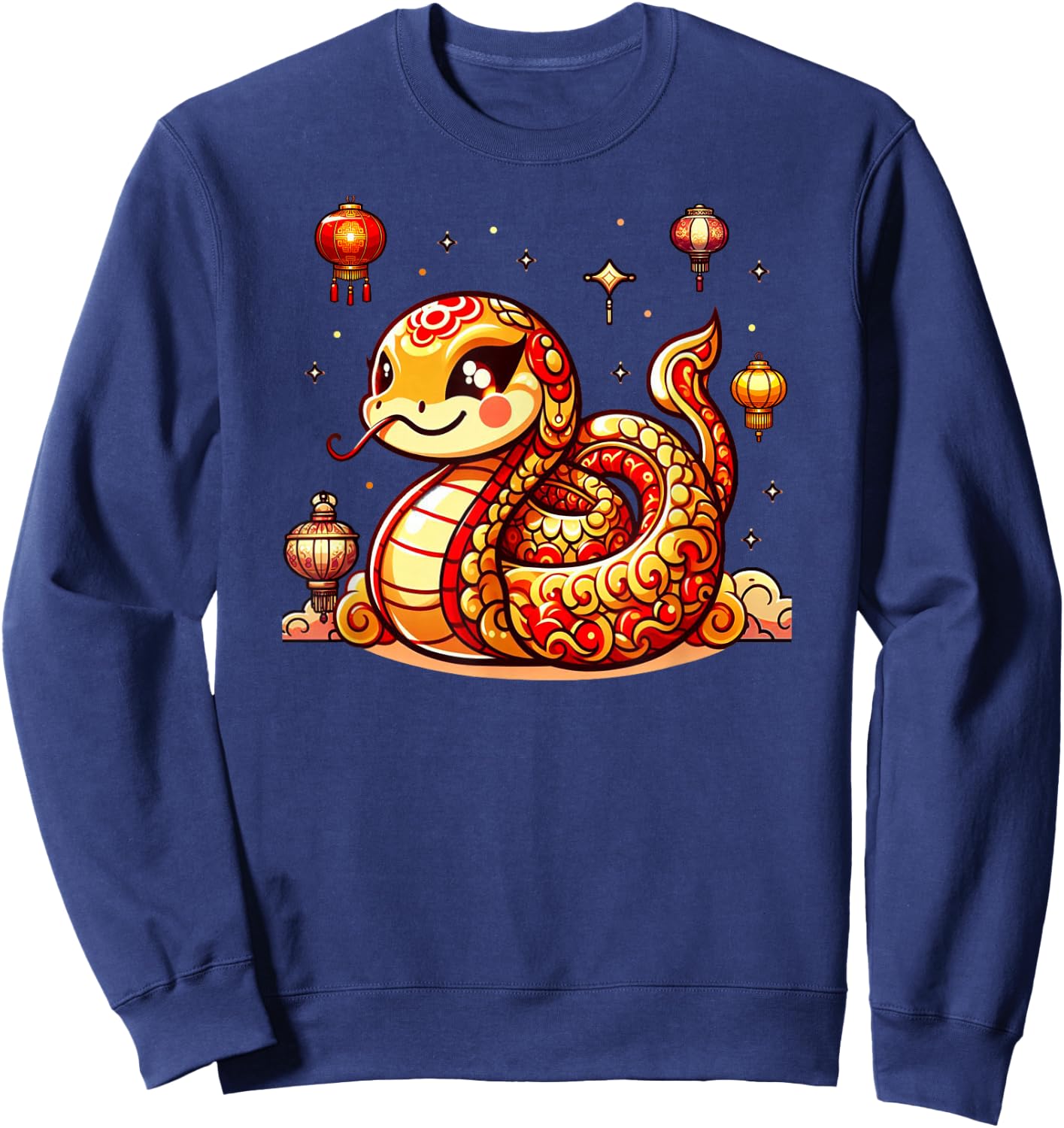 Cute Kawaii Red Gold Snake Chinese Lunar New Year Lucky Sweatshirt - Sweatshirt | Navy