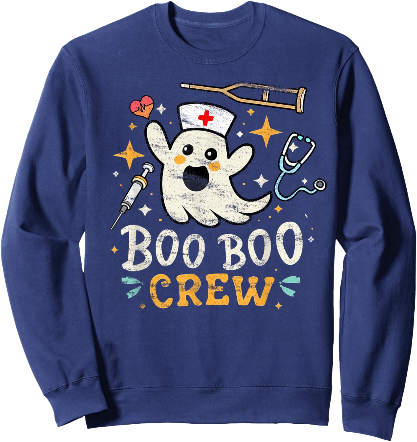 Boo Boo Crew - Halloween Nurse Costume Ghost Medic Doctor Sweatshirt - Sweatshirt | Navy