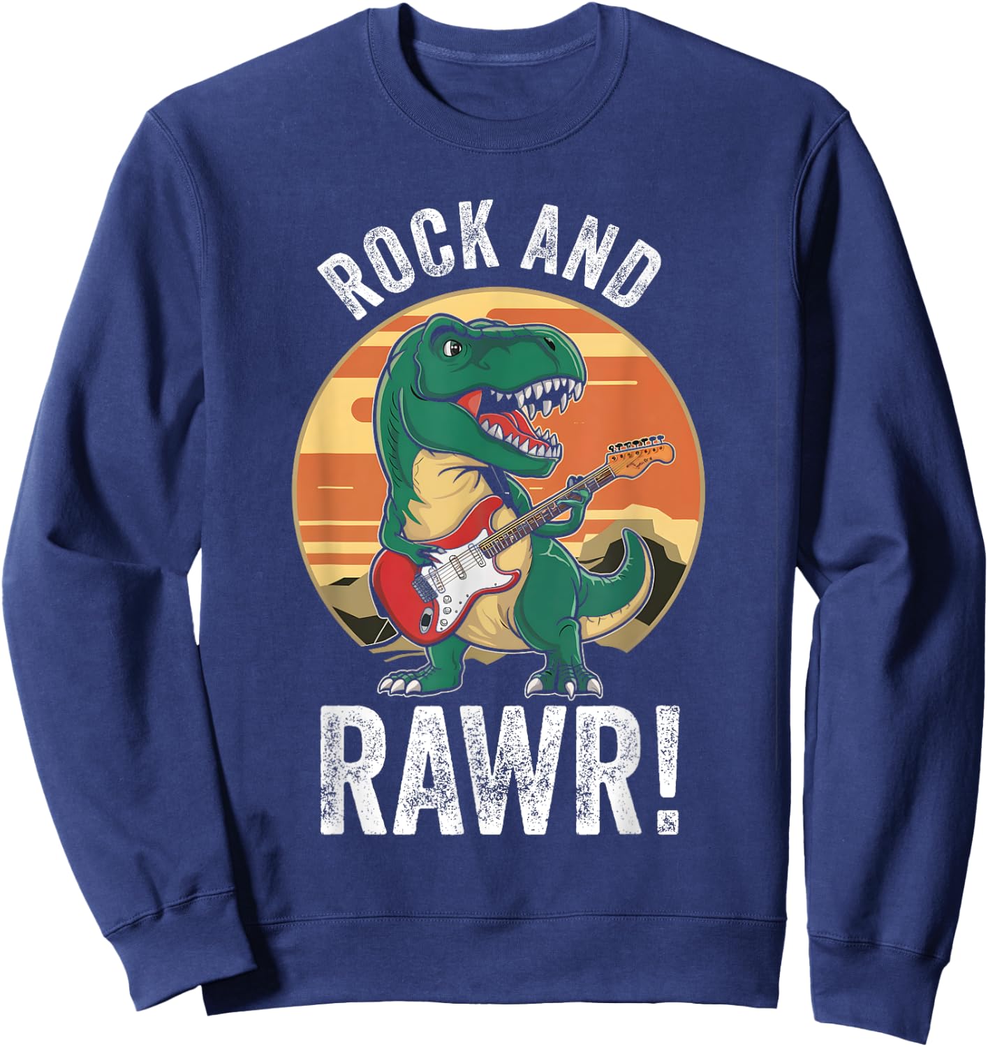 Rock and Rawr Cute T Rex Rocker Rock n Roll Trex Guitar Sweatshirt - Sweatshirt | Navy
