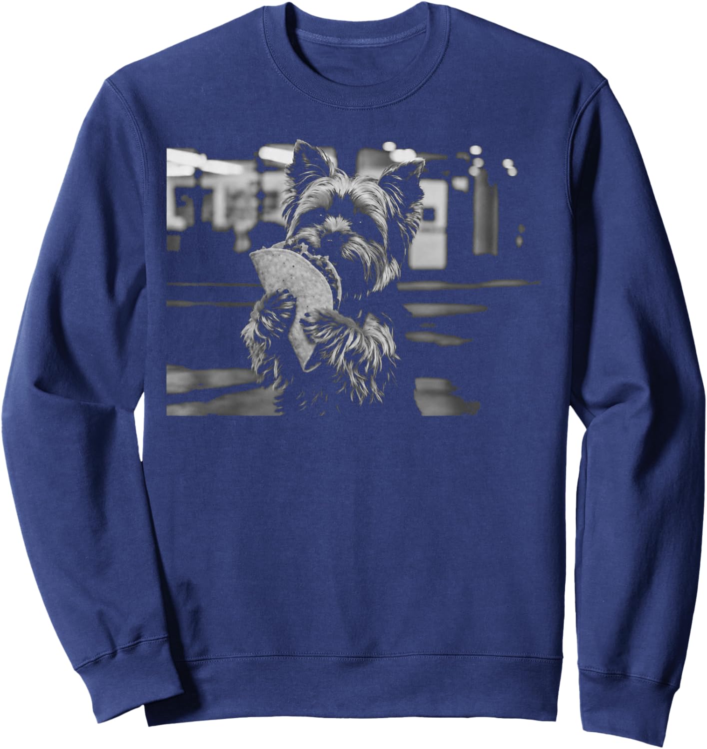 Yorkie Eating Taco Lover Graphic Funny Retro Dog Meme Sweatshirt - Sweatshirt | Navy