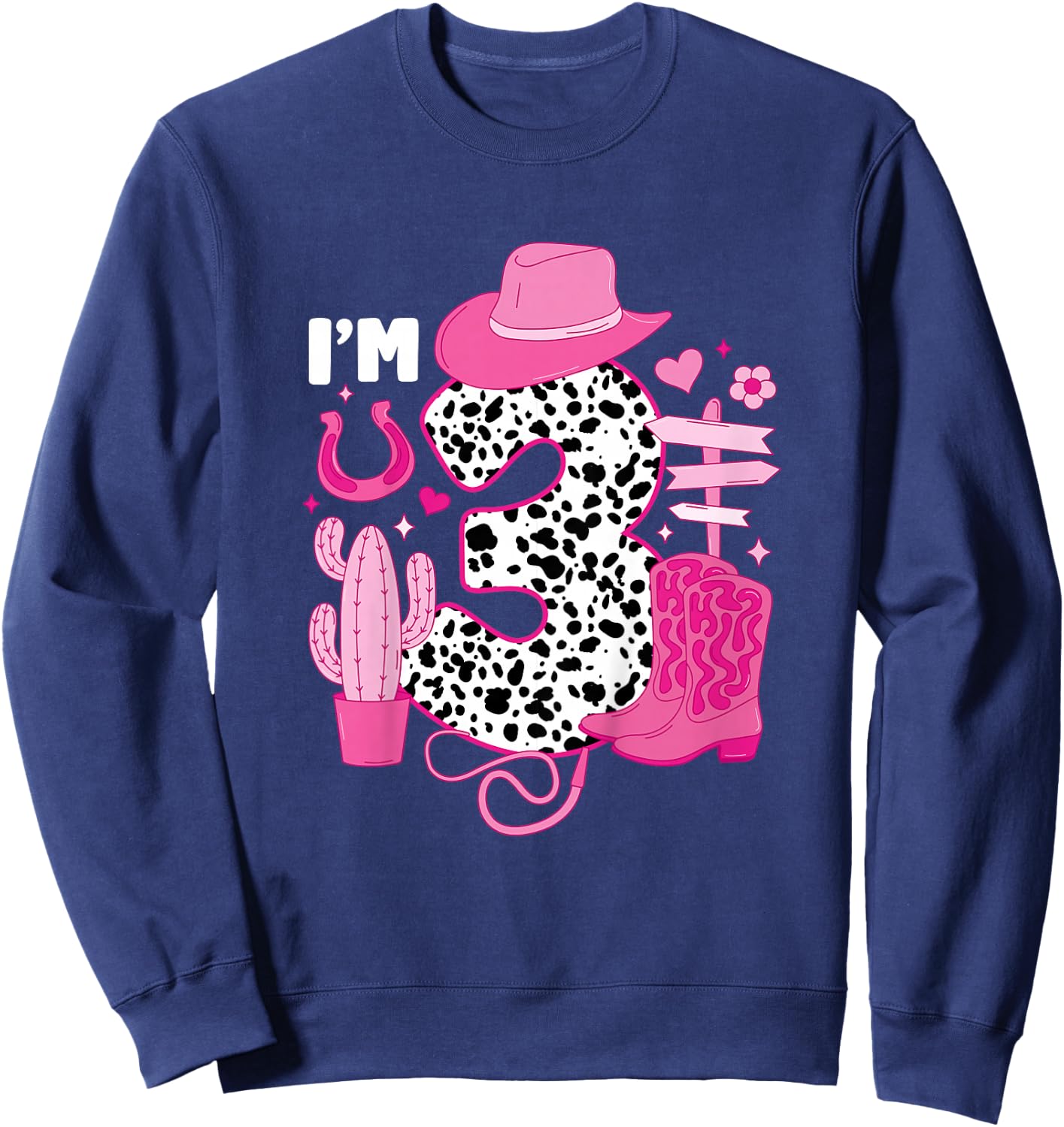 Kids 3rd Birthday Cowgirl Three Year Old Cow Girl Birthday Party Sweatshirt - Sweatshirt | Navy