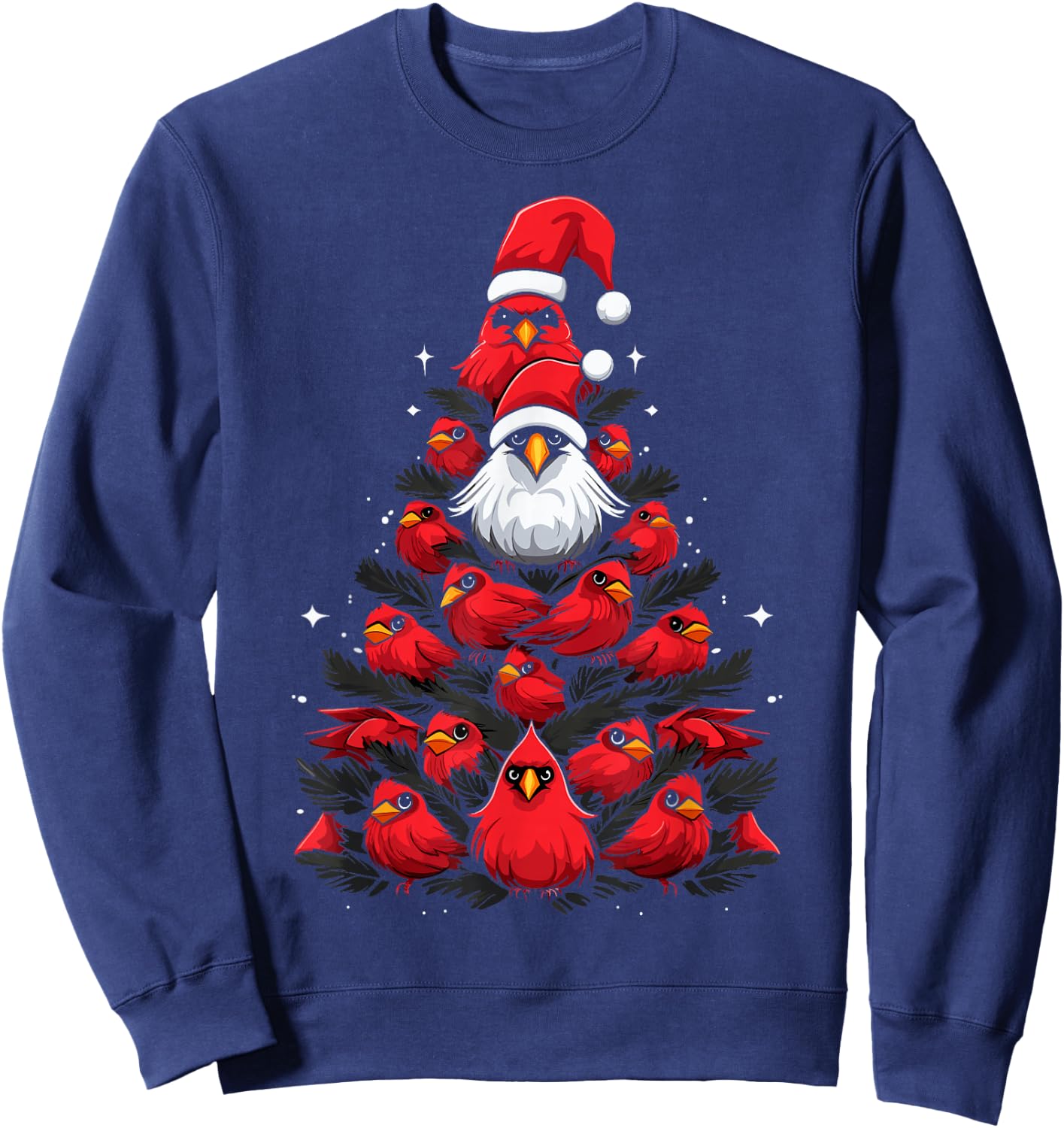 Cardinals Bird Christmas Tree Funny Cardinals Xmas Sweatshirt - Sweatshirt | Navy