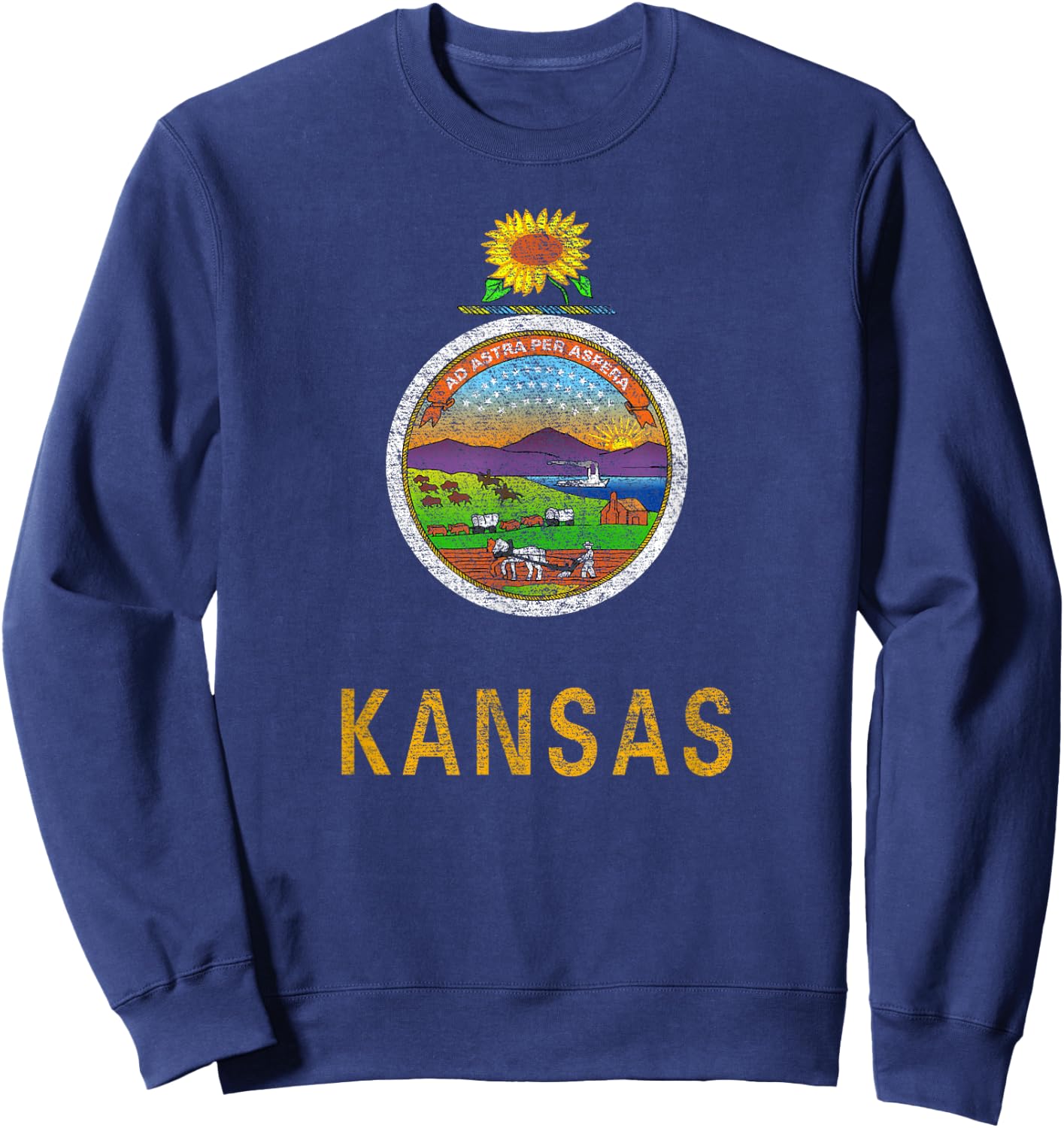 State of Kansas Flag The Sunflower State City Topeka Pride Sweatshirt - Sweatshirt | Navy