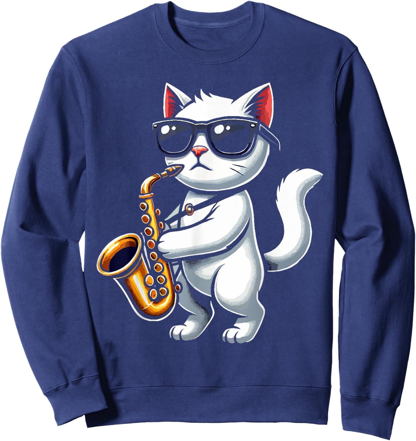Funny Cat Wearing Sunglasses Playing Saxophone Sweatshirt - Sweatshirt | Navy