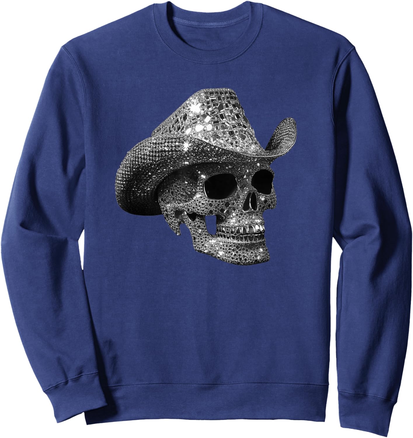 Diamond Skull with Cowboy Hat , black Sweatshirt - Sweatshirt | Navy