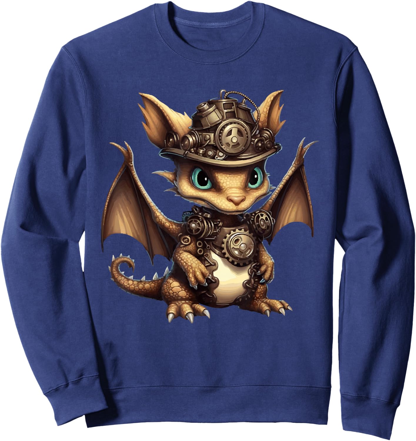 Steampunk Dragon Gears Graphic Design Artwork Fantasy Sweatshirt - Sweatshirt | Navy