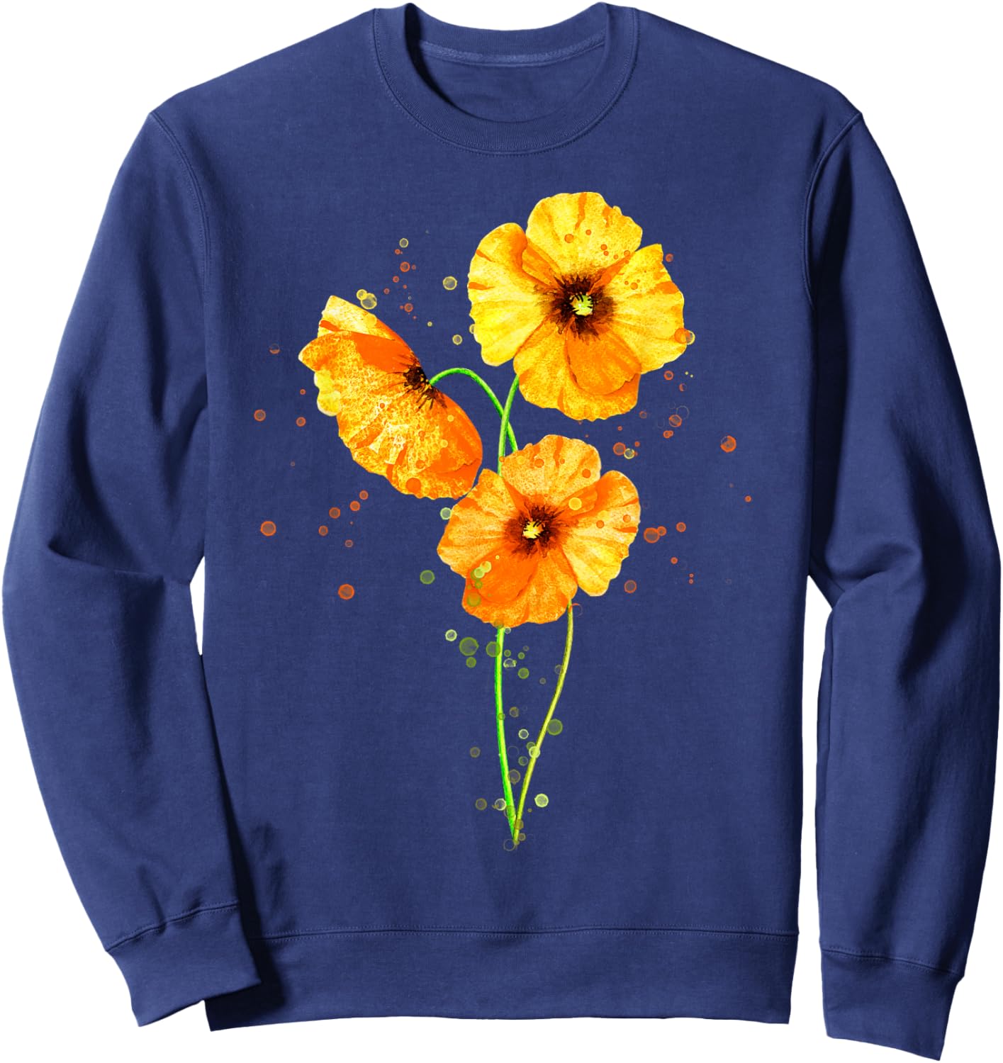 California Poppies Watercolor Flowers Wildflowers Orange Sweatshirt - Sweatshirt | Navy