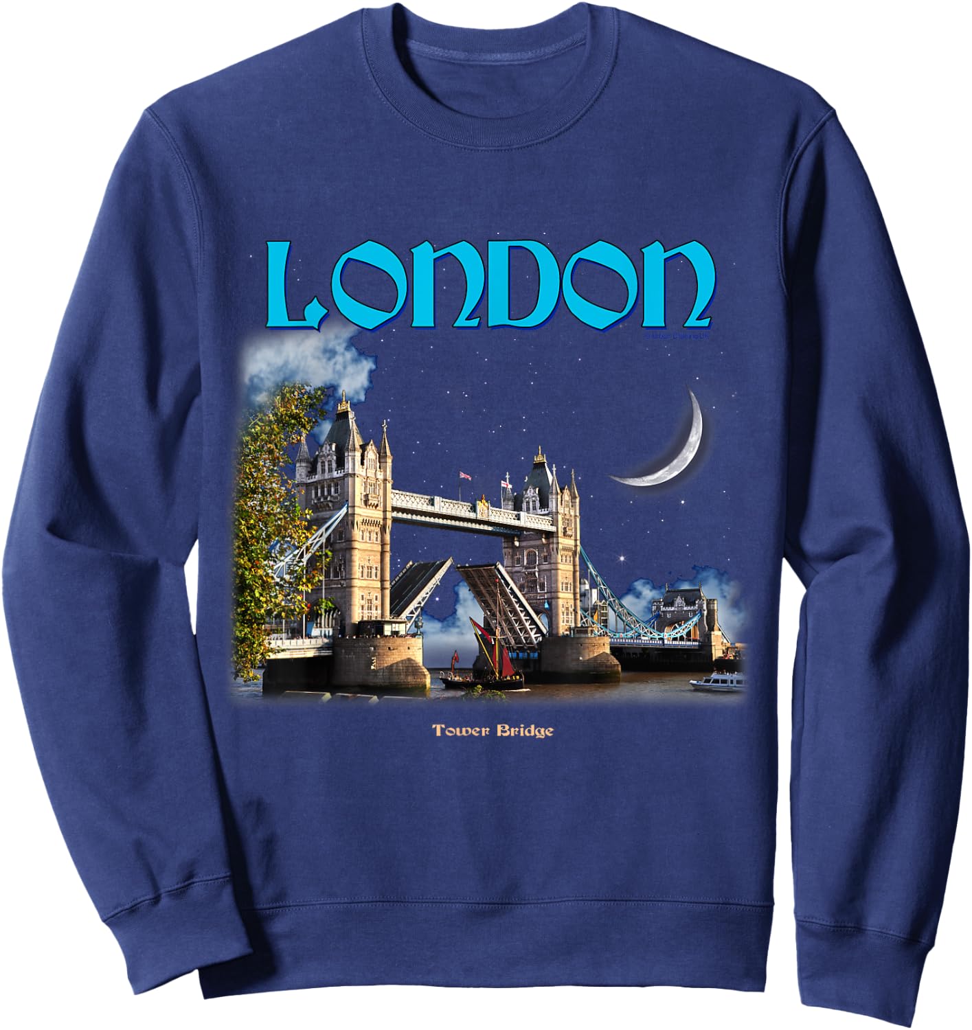 London Calling Tower Bridge Moonlight British City Souvenir Sweatshirt - Sweatshirt | Navy