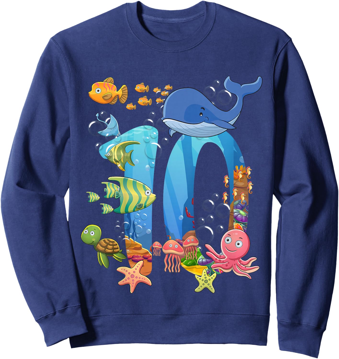 10 Years Old Sea Fish Ocean Animal 10th Birthday Boy Girl Sweatshirt - Sweatshirt | Navy