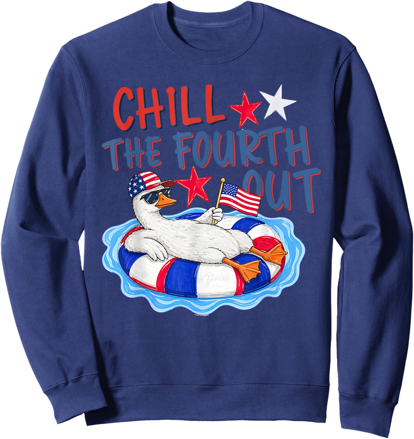 Striped Chill the Fourth Out American Flag Goose 4Th of July Sweatshirt - Sweatshirt | Navy