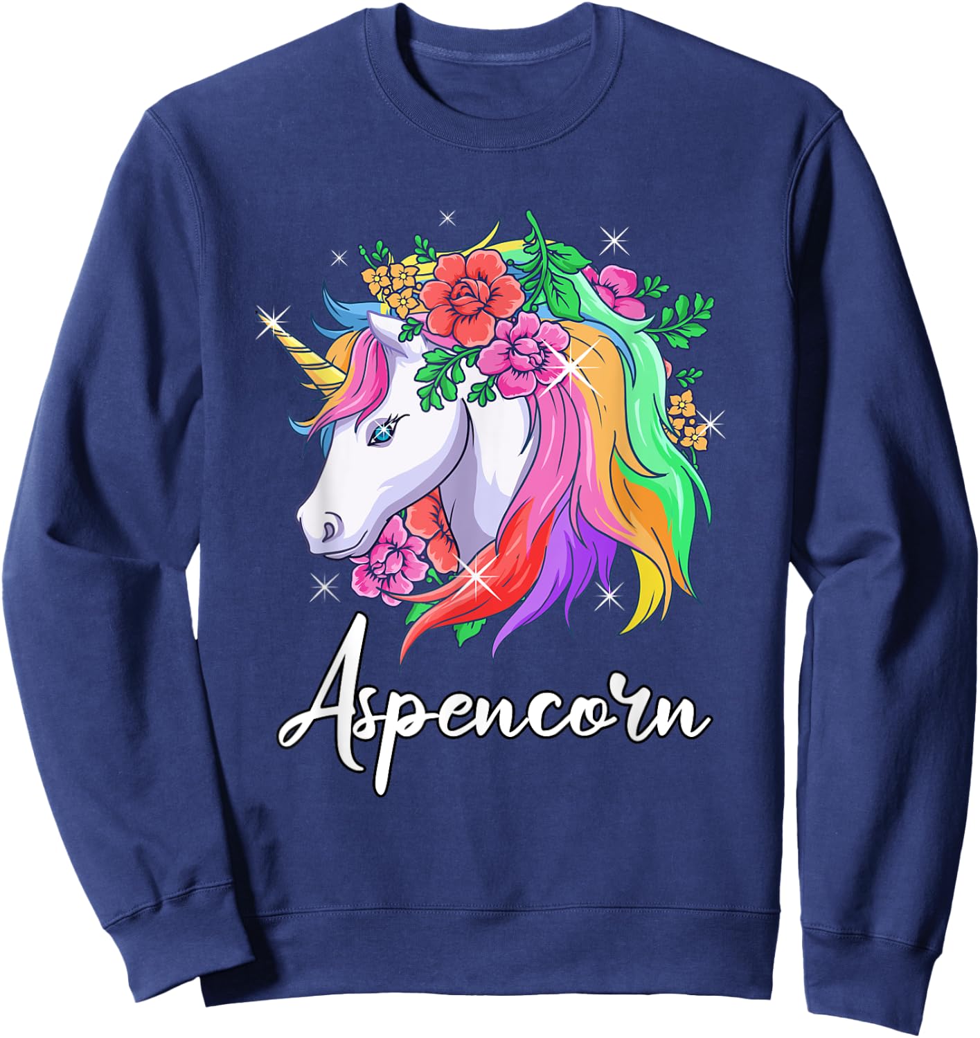 Cute Aspencorn Personalized Name Unicorn Aspen Sweatshirt - Sweatshirt | Navy