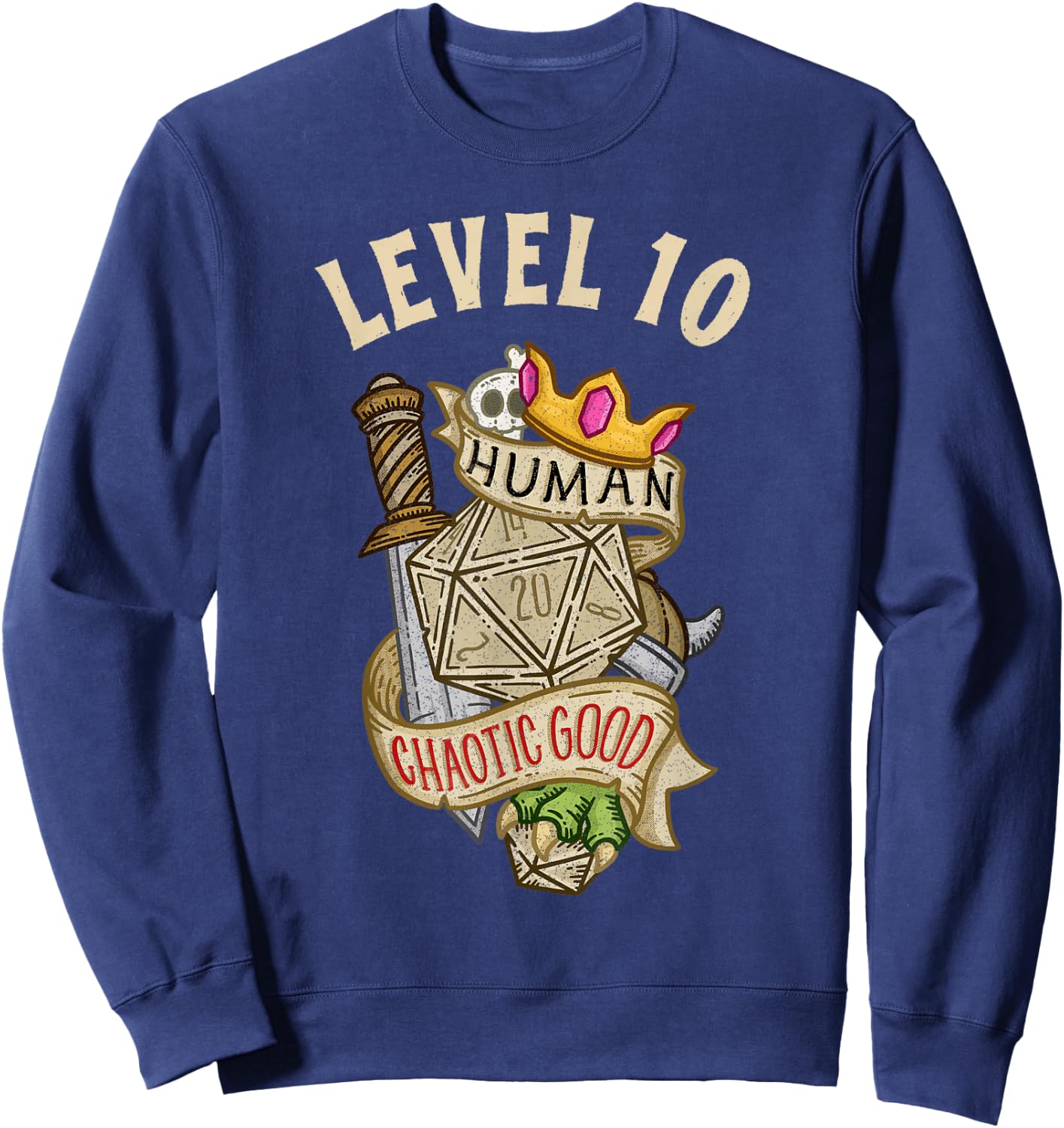 Level 10 Human Chaotic Good RPG Gamer Boys Kids Sweatshirt - Sweatshirt | Navy