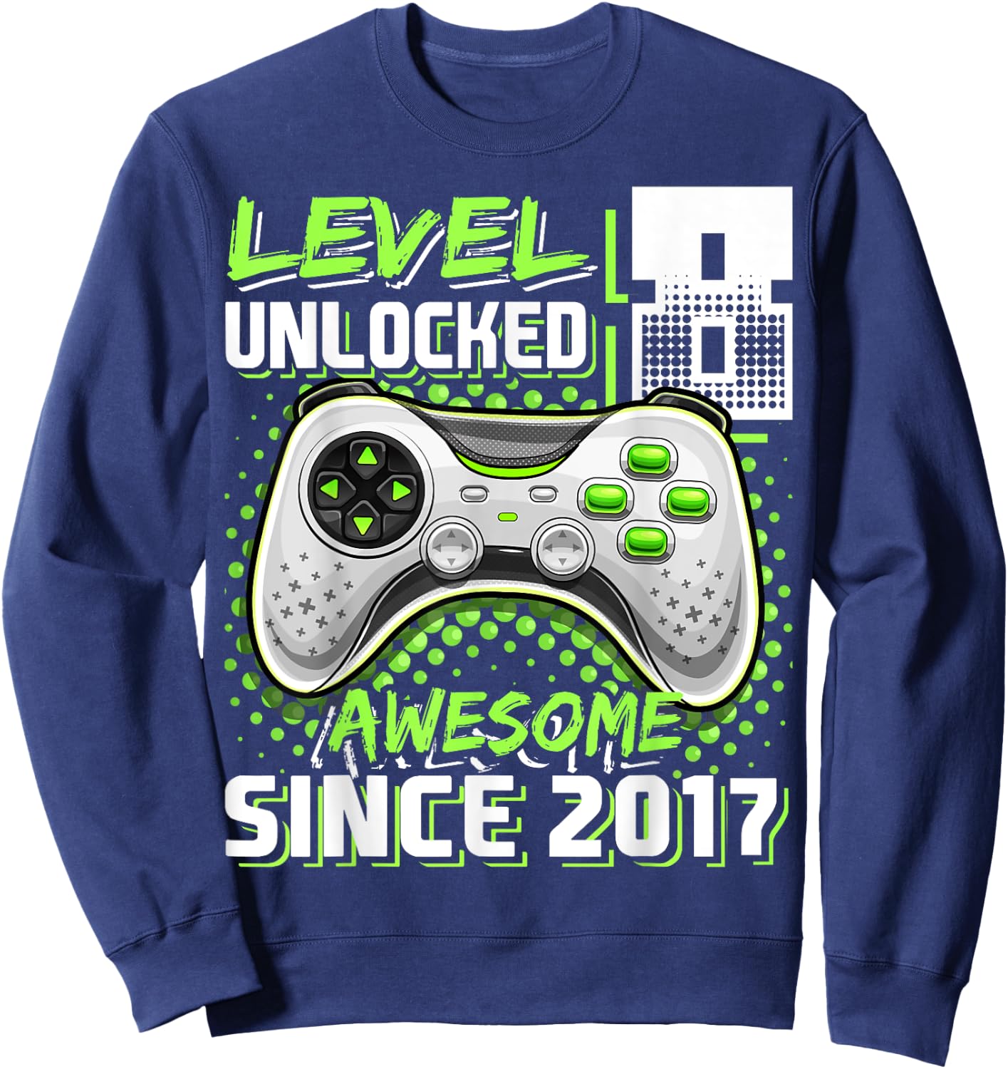 8th Birthday Boy Level 8 Gamer 8 Year Video Game Party Sweatshirt - Sweatshirt | Navy