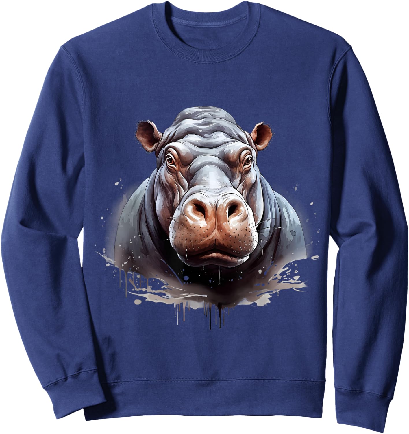 Hippo Portrait Hippopotamus Motif Wildlife Splash Artwork Sweatshirt - Sweatshirt | Navy