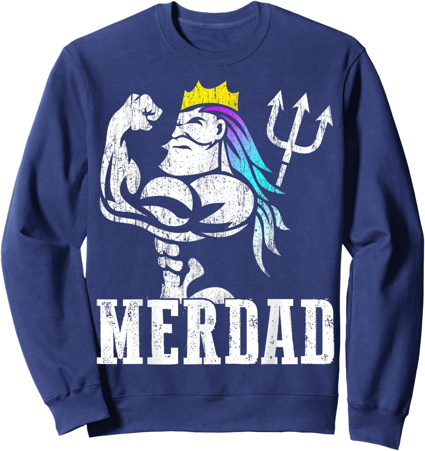 Merdad Papa Mermaid Workout Weightlift New Mer Dad Daughter Sweatshirt - Sweatshirt | Navy
