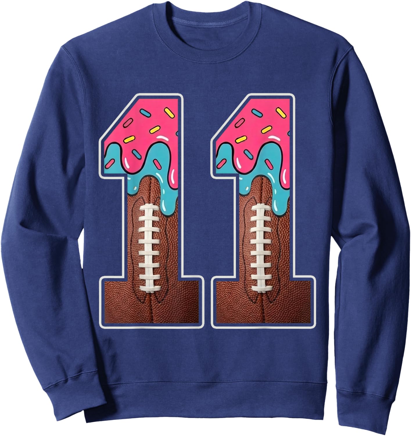11th Birthday Boy American Football Ice Cream Drip 11 Year Sweatshirt - Sweatshirt | Navy