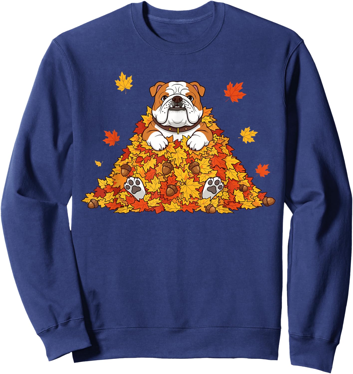 Thanksgiving English Bulldog Costume Kids, Fall Leaves Dog Sweatshirt - Sweatshirt | Navy