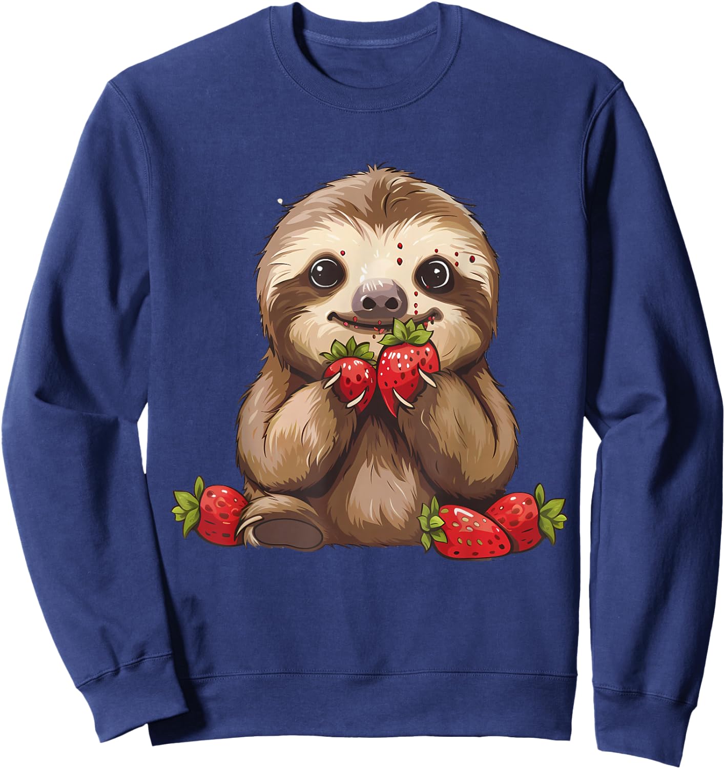 Strawberry Sloth Drawing Artwork Strawberries Cute Sloth Sweatshirt - Sweatshirt | Navy