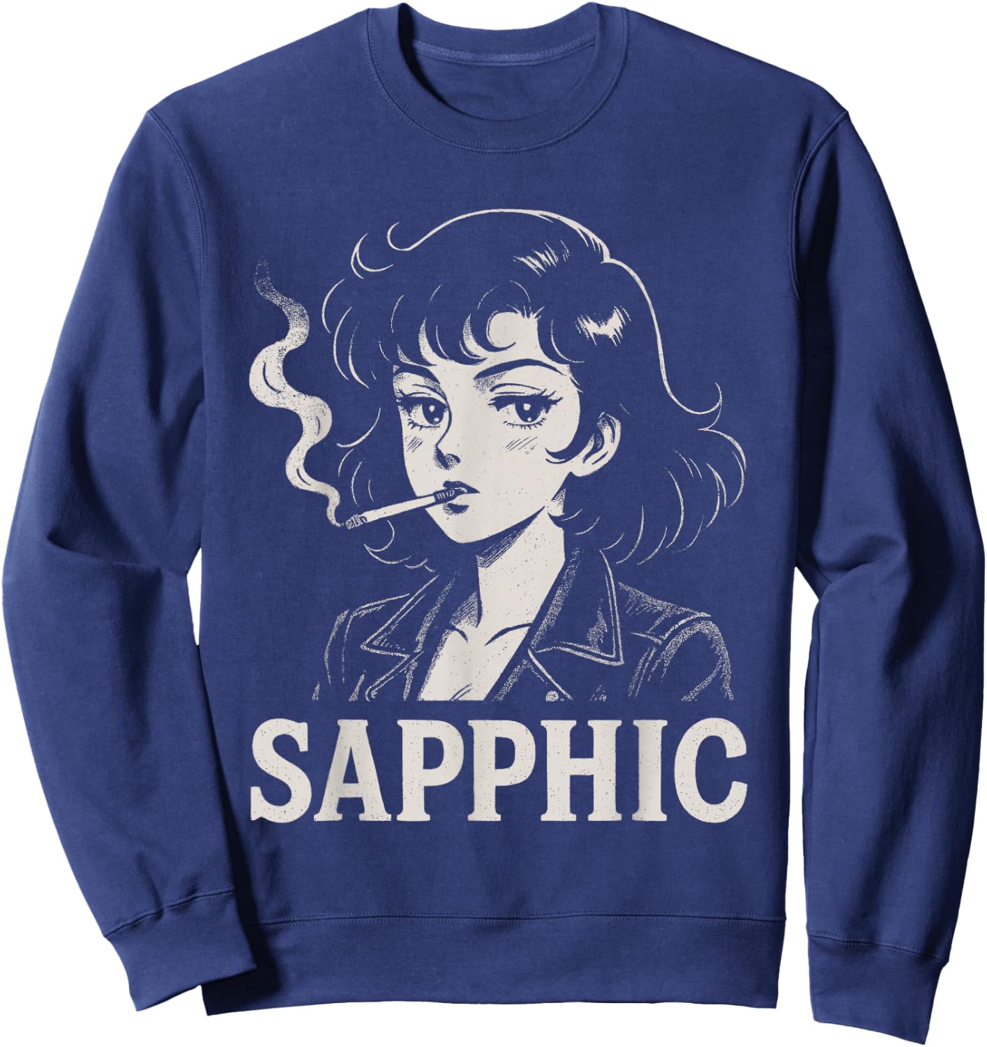 Sapphic Retro Anime Lesbian Aesthetic Funny Sweatshirt - Sweatshirt | Navy