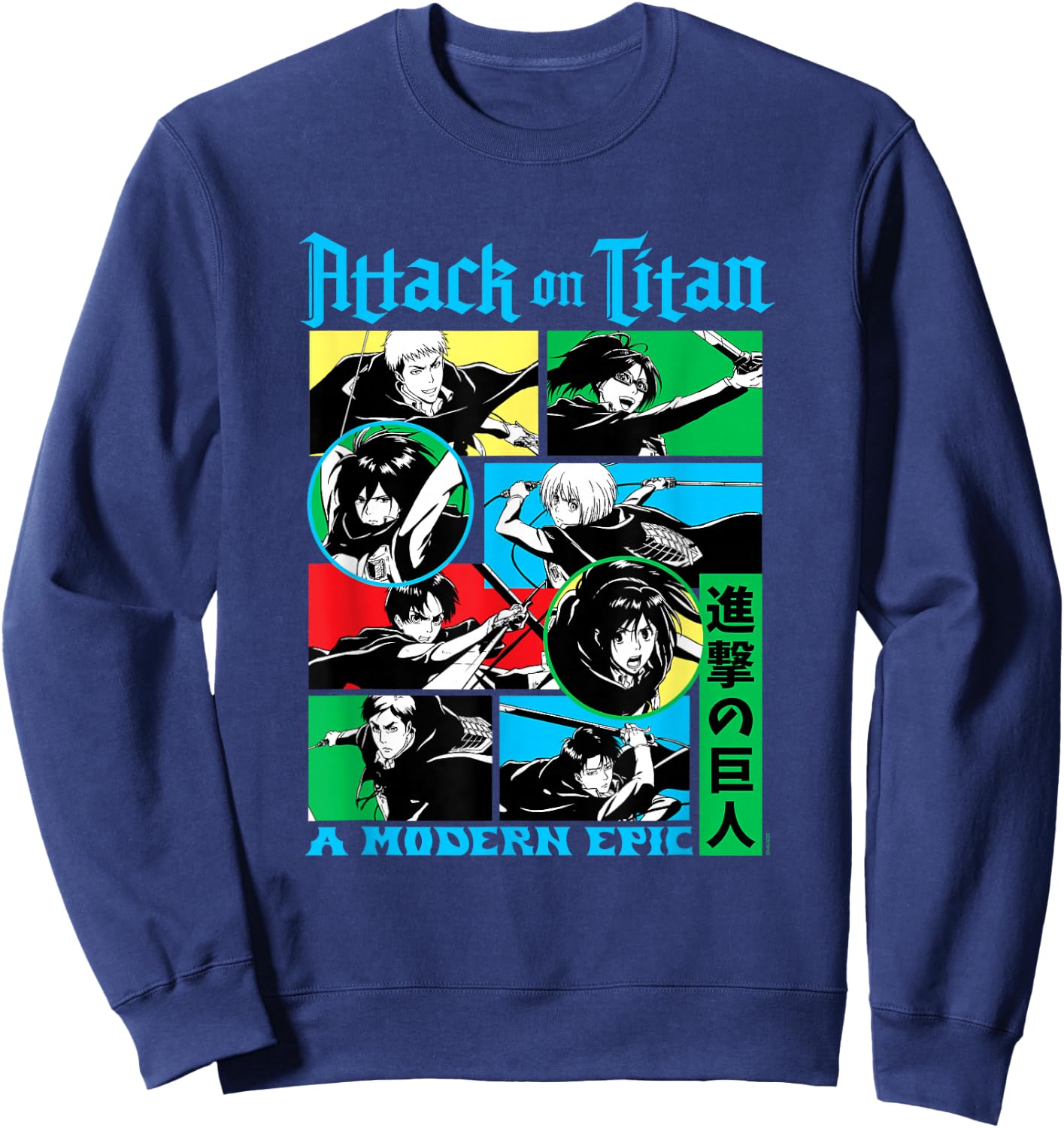 Attack on Titan Character Frame Collage Colorful AOT Anime Sweatshirt - Sweatshirt | Navy