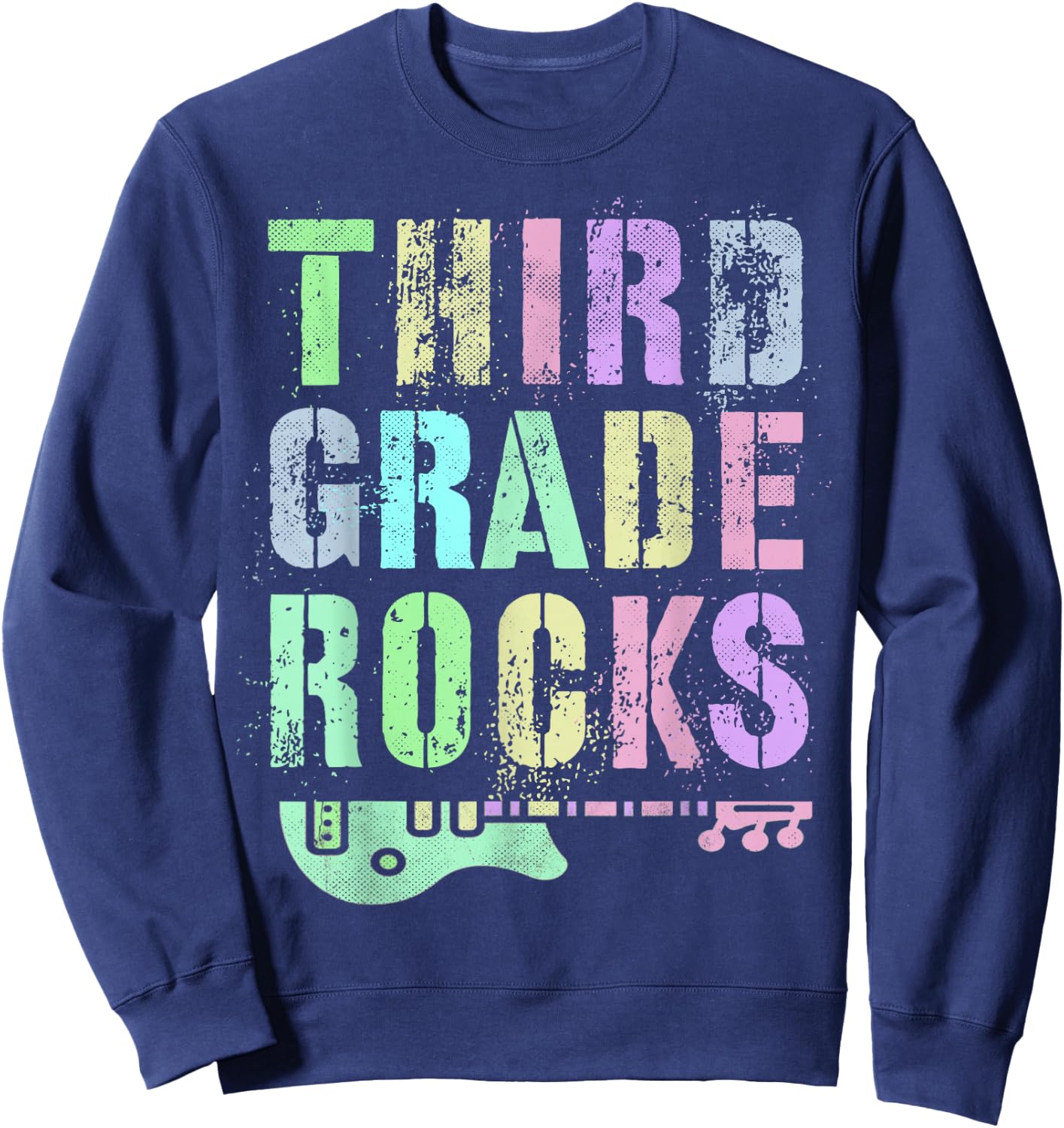 Retro THIRD GRADE ROCKS Student Rockstar Teacher 3rd Grader Sweatshirt - Sweatshirt | Navy