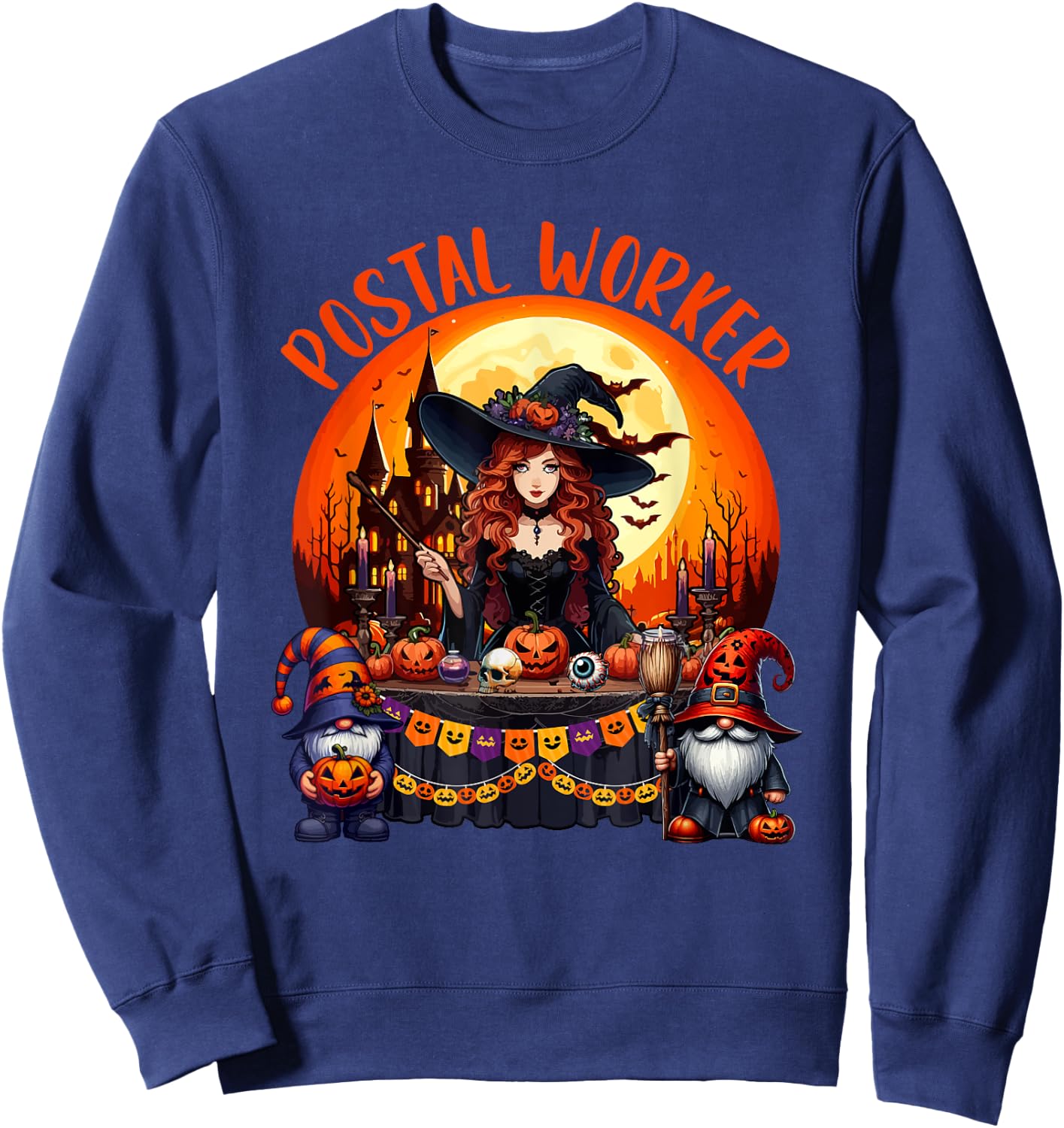 Postal Worker Job Costume Witch Horror Gnomes Halloween Moon Sweatshirt - Sweatshirt | Navy