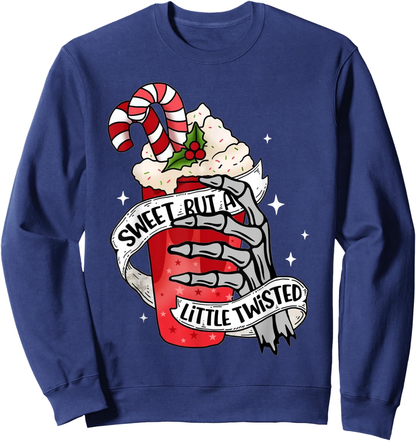 Funny Christmas Candy Cane Sweet But Twisted Skeleton Latte Sweatshirt - Sweatshirt | Navy