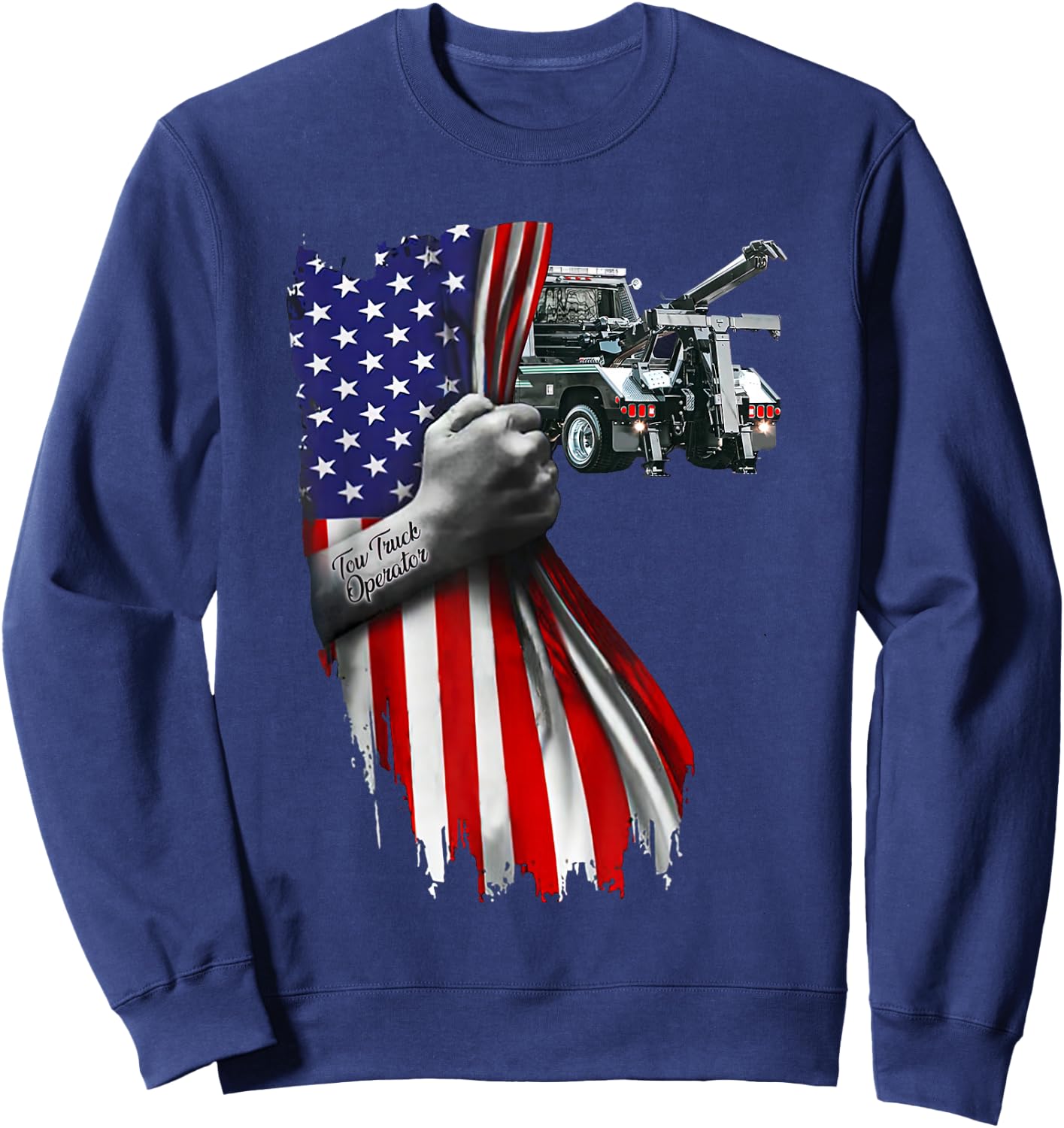 Tow Truck operator work American Flag For Tow Truck Driver Sweatshirt - Sweatshirt | Navy