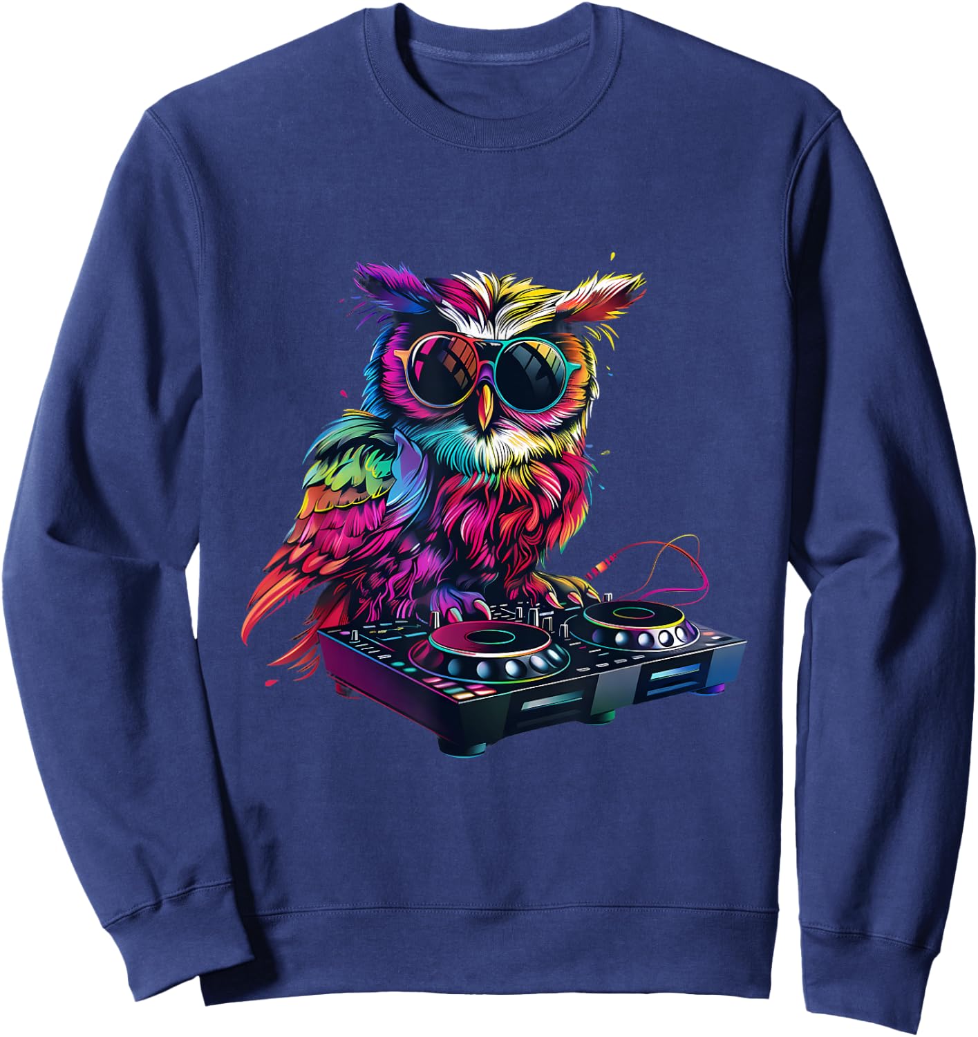 Owl DJ Dance Music Techno Owl Lover House Turntable DJ Owl Sweatshirt - Sweatshirt | Navy
