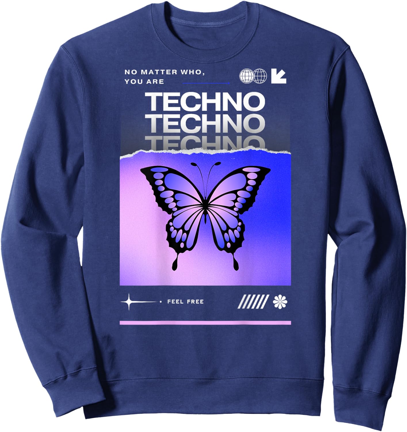 Techno Butterfly Rave Feel Freedom Trance Love Club Sweatshirt - Sweatshirt | Navy