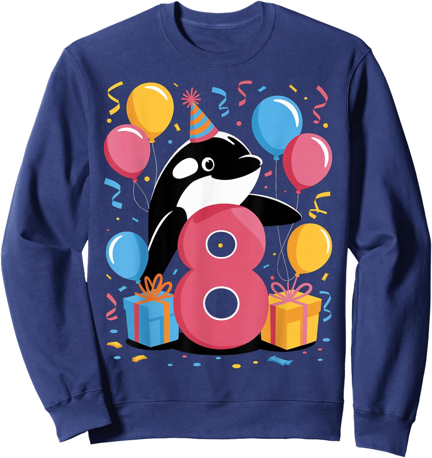 Orca 8th birthday for boy girl 8 years old eighth eight Orca Sweatshirt - Sweatshirt | Navy