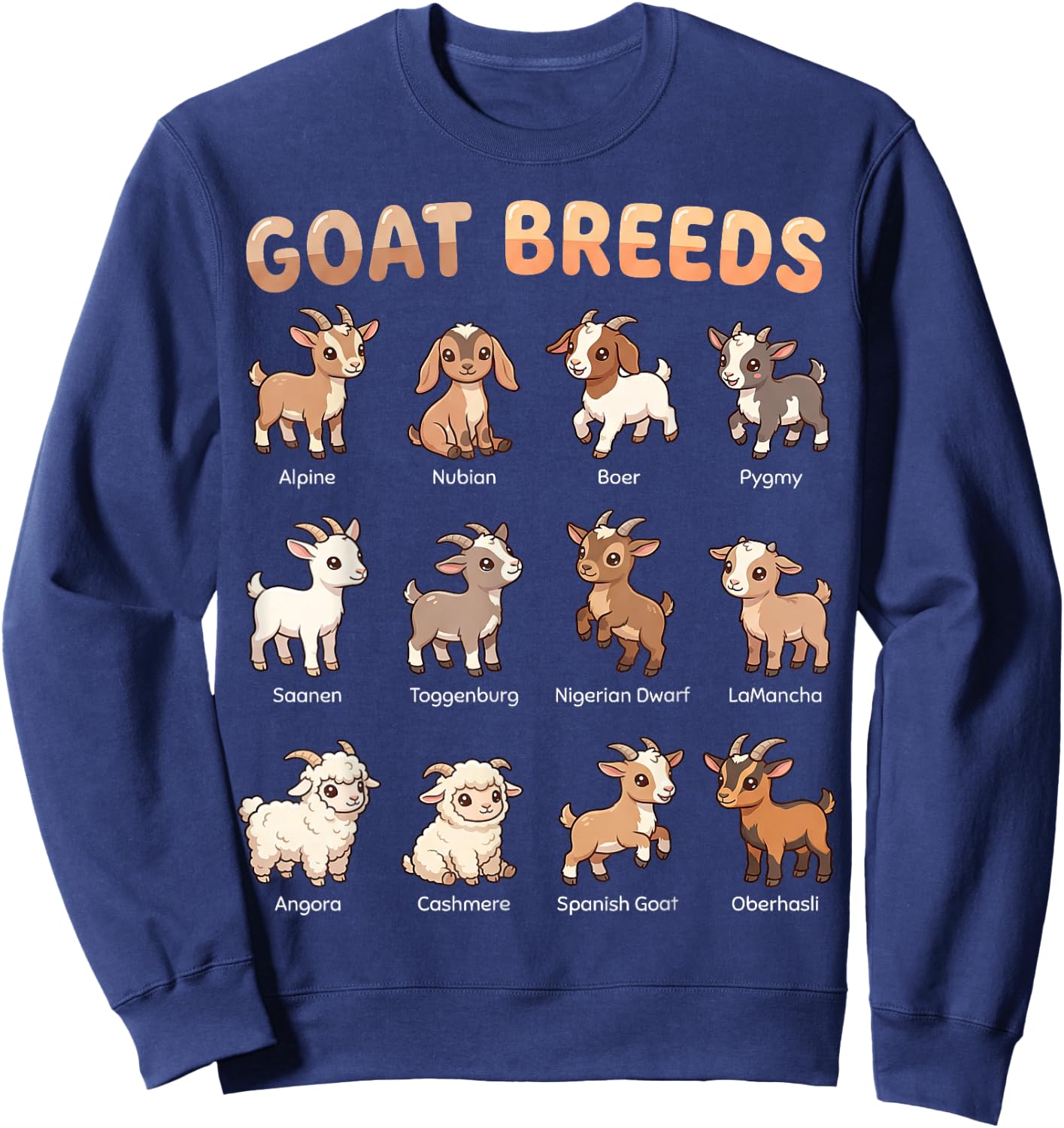 Goat Breeds for Kids Farm Animals Learning Chart Sweatshirt - Sweatshirt | Navy