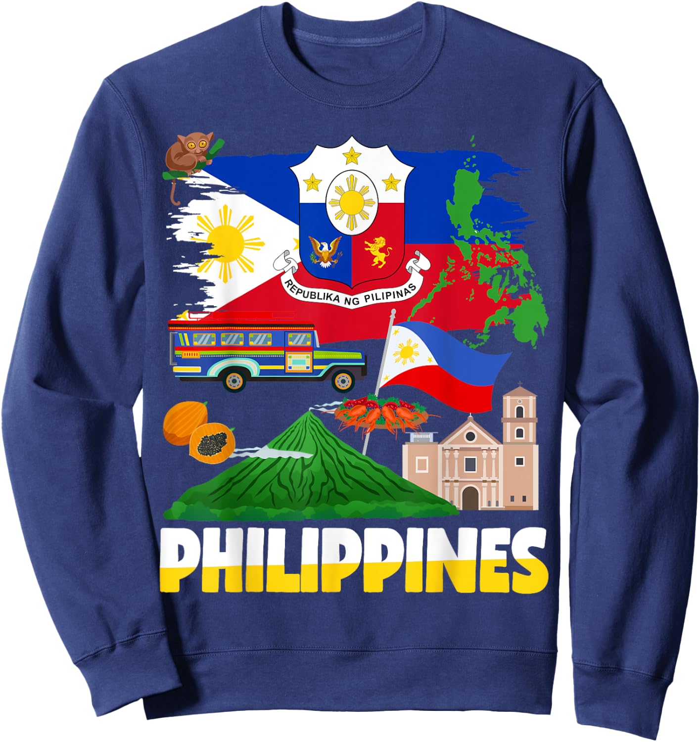 Philippines Flag Outfit Ideas For Kids Filipino Flag Sweatshirt - Sweatshirt | Navy