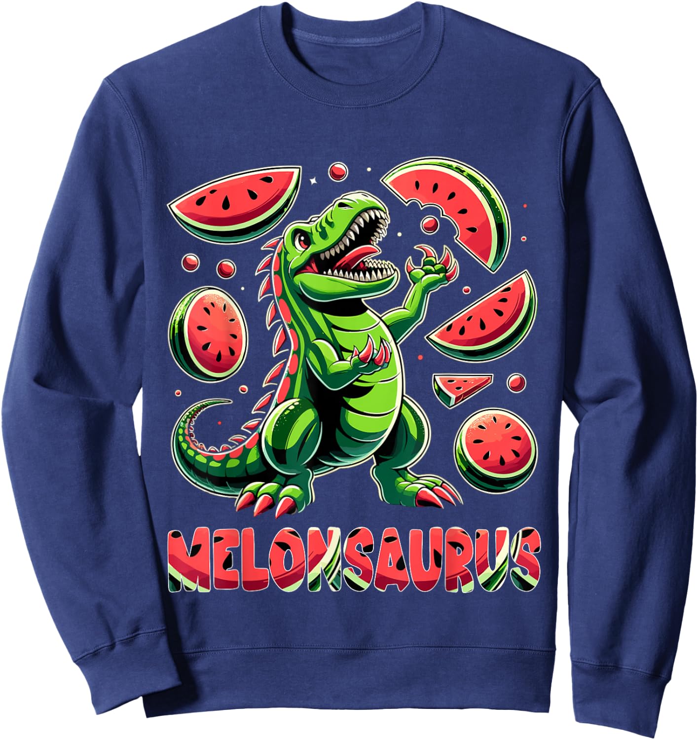 Melonsaurus Watermelon Dinosaur Summer Tropical Vacation Sweatshirt - Sweatshirt | Navy