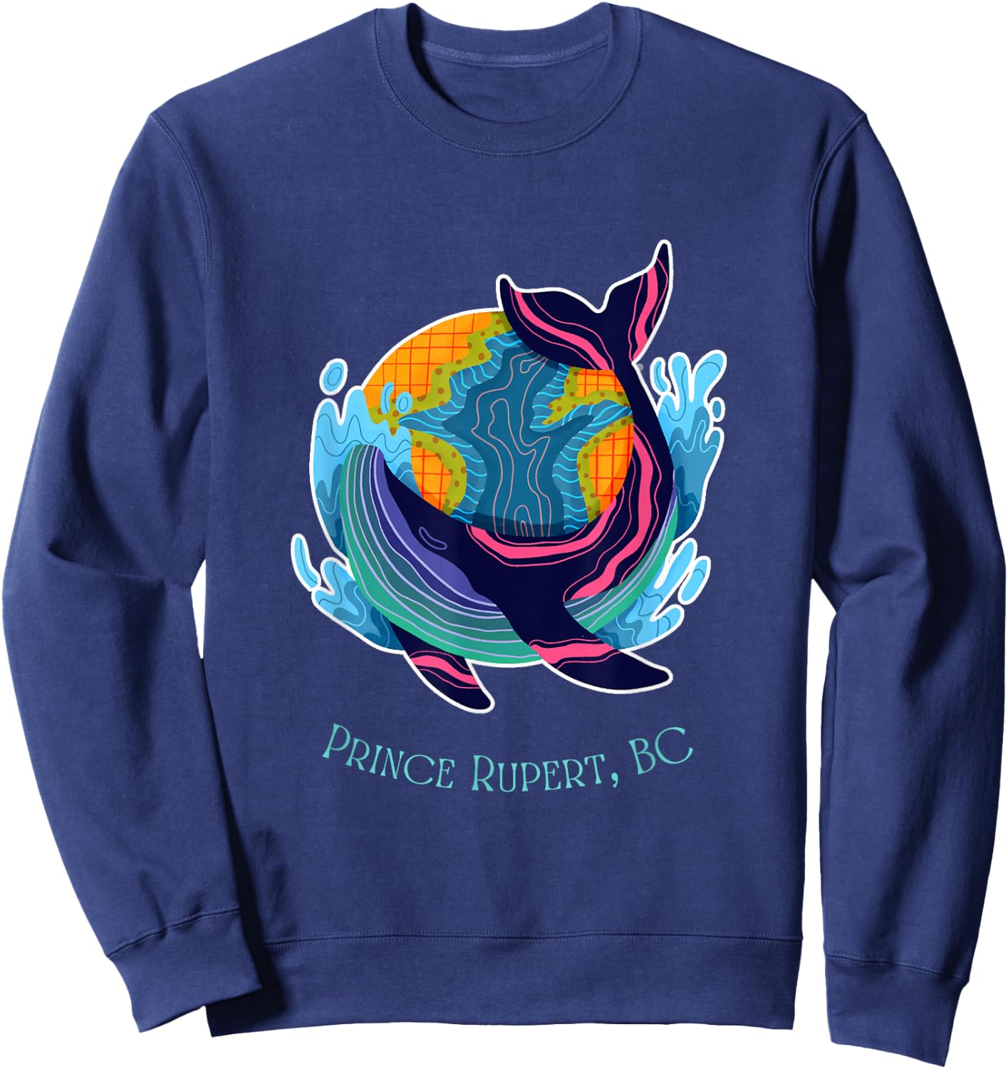 Prince Rupert, BC Colorful Abstract Indigo Whale Design Sweatshirt - Sweatshirt | Navy
