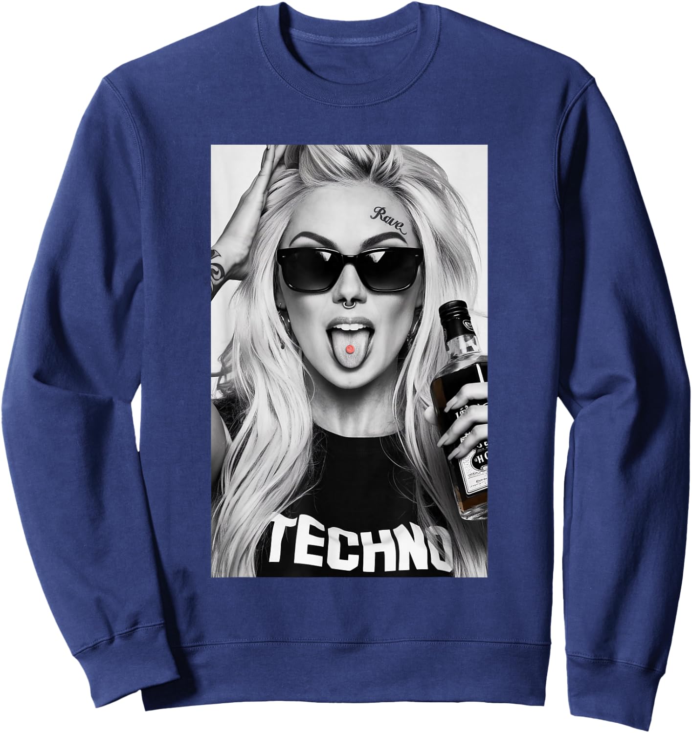 Blonde Techno Girl | Rave, Festival, Techno , black Sweatshirt - Sweatshirt | Navy