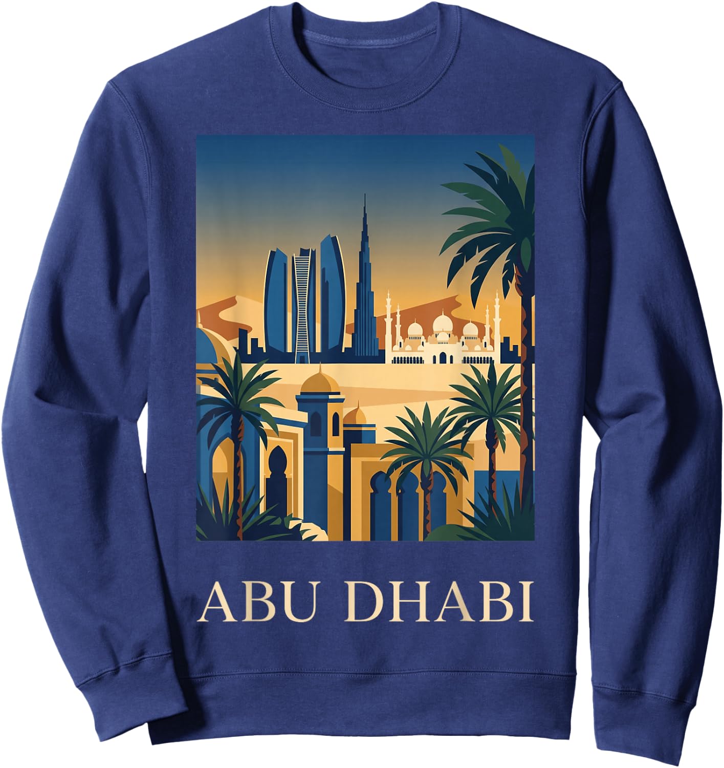 Abu Dhabi Desert Skyline Retro Travel Graphic Sweatshirt - Sweatshirt | Navy