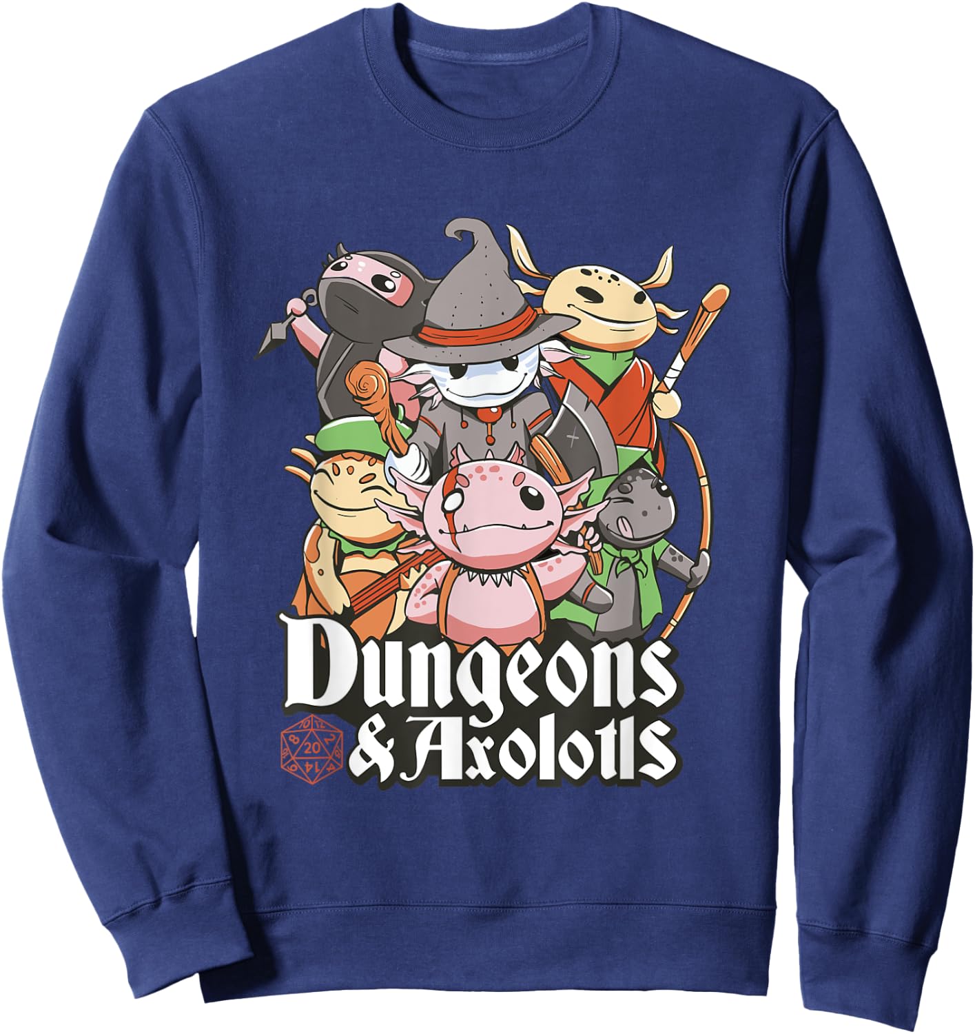 Funny Dungeon Axolotl Wizards And Warriors Medieval D20 Dice Sweatshirt - Sweatshirt | Navy