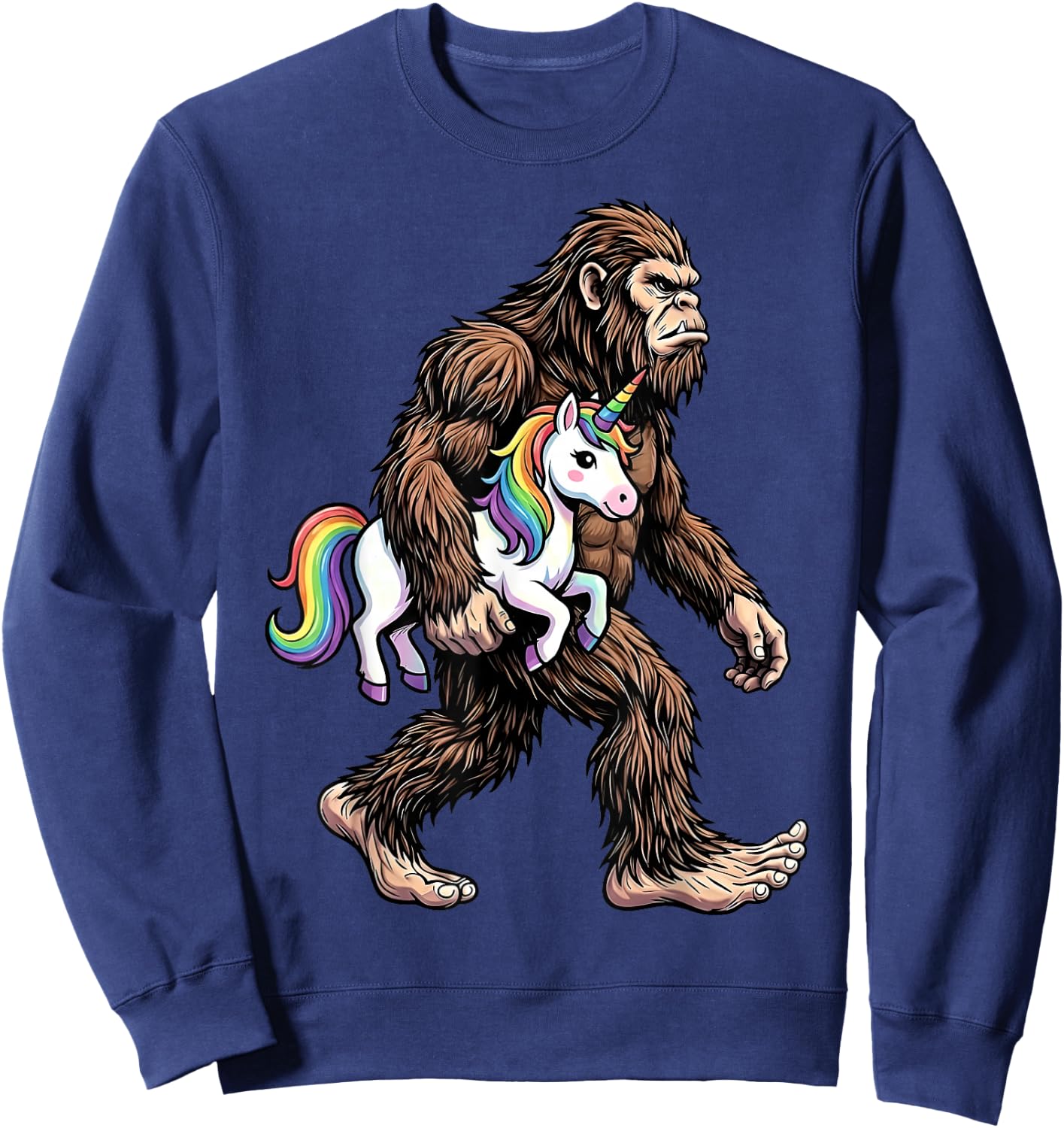 Bigfoot Carrying Unicorn Funny Sasquatch Fantasy Sweatshirt - Sweatshirt | Navy