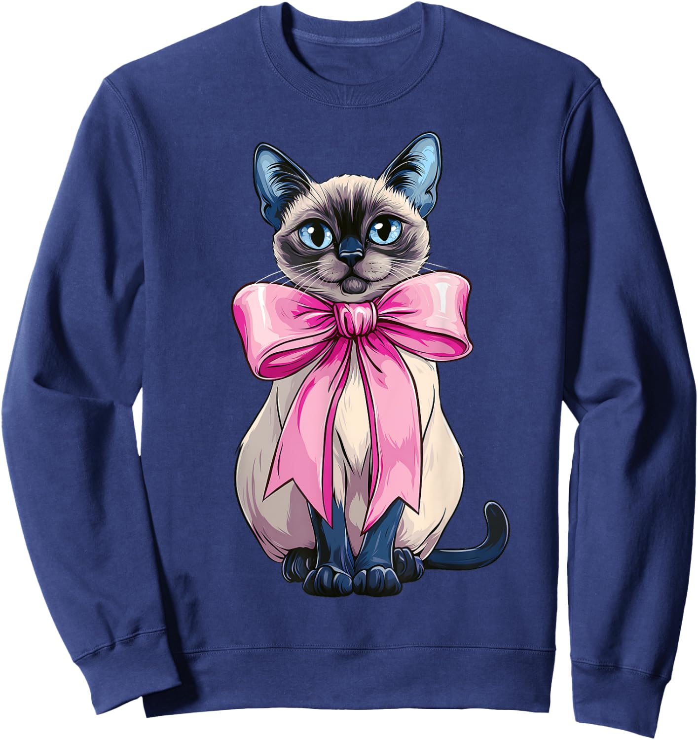 Coquette Bow Siamese Cat Mom Cute Pink Mothers Day Mom Girl Sweatshirt - Sweatshirt | Navy